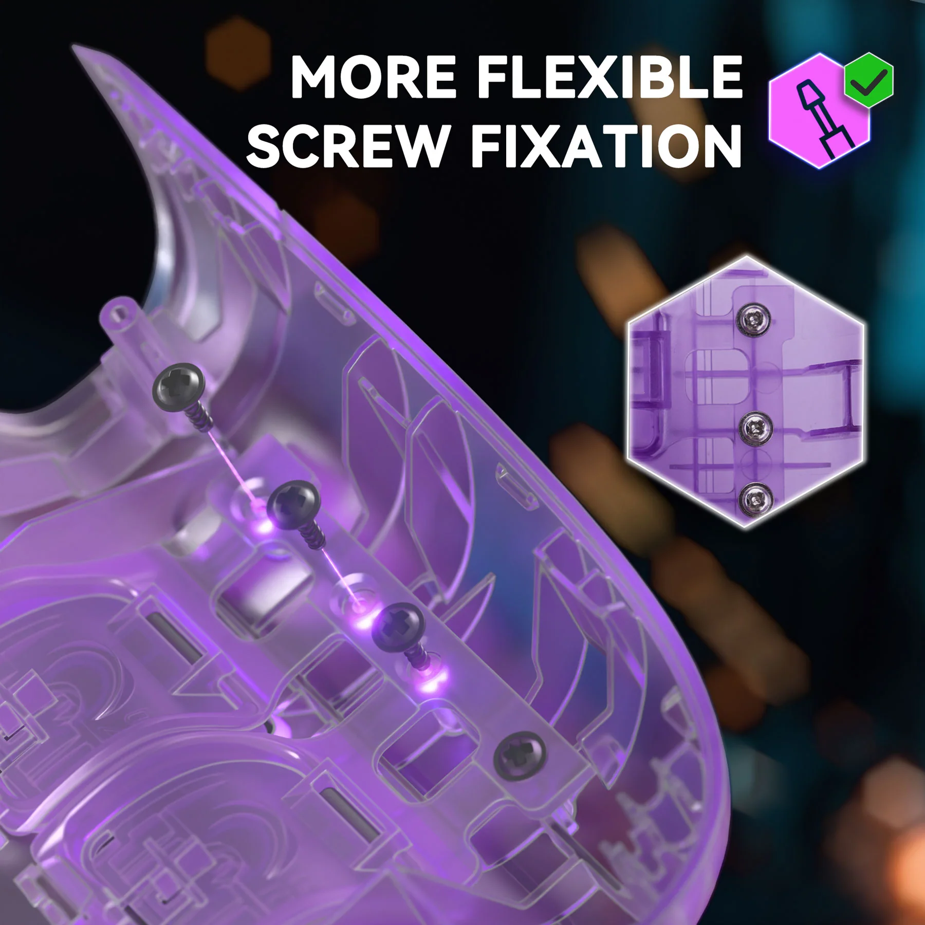 eXtremeRate Interchangeable Back Buttons Bottom Shell for Steam Deck LCD & OLED - with 2 Height Adjustable Buttons - Clear Atomic Purple - Image 8