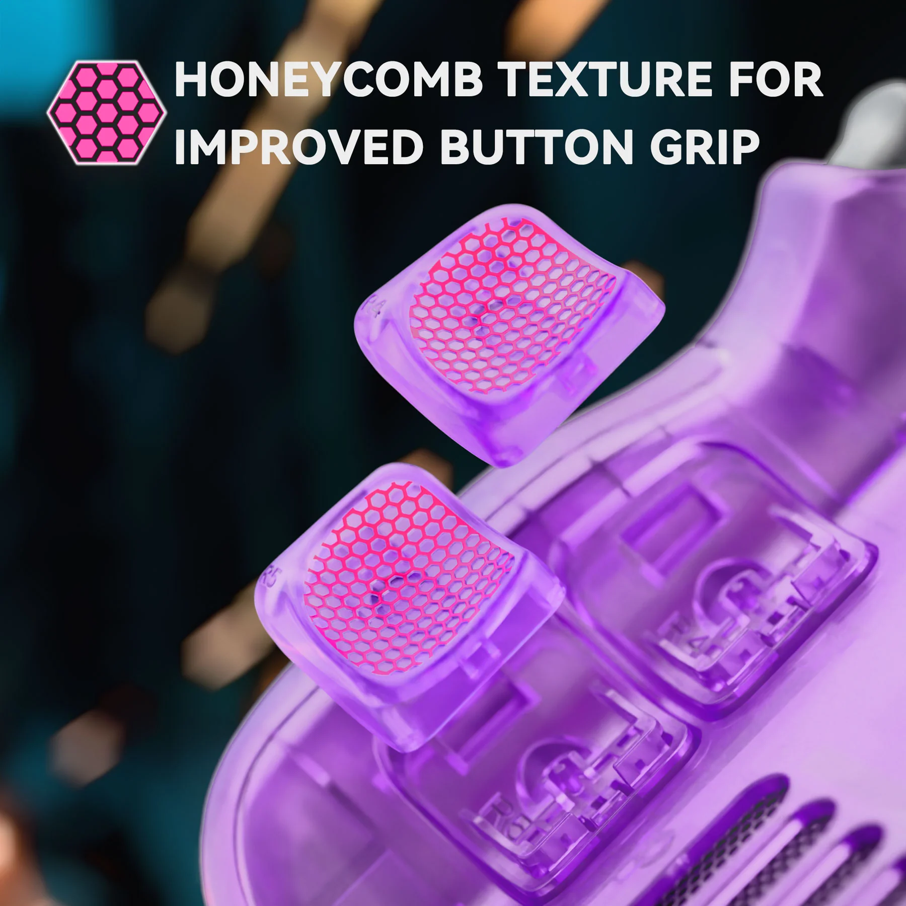 eXtremeRate Interchangeable Back Buttons Bottom Shell for Steam Deck LCD & OLED - with 2 Height Adjustable Buttons - Clear Atomic Purple - Image 9