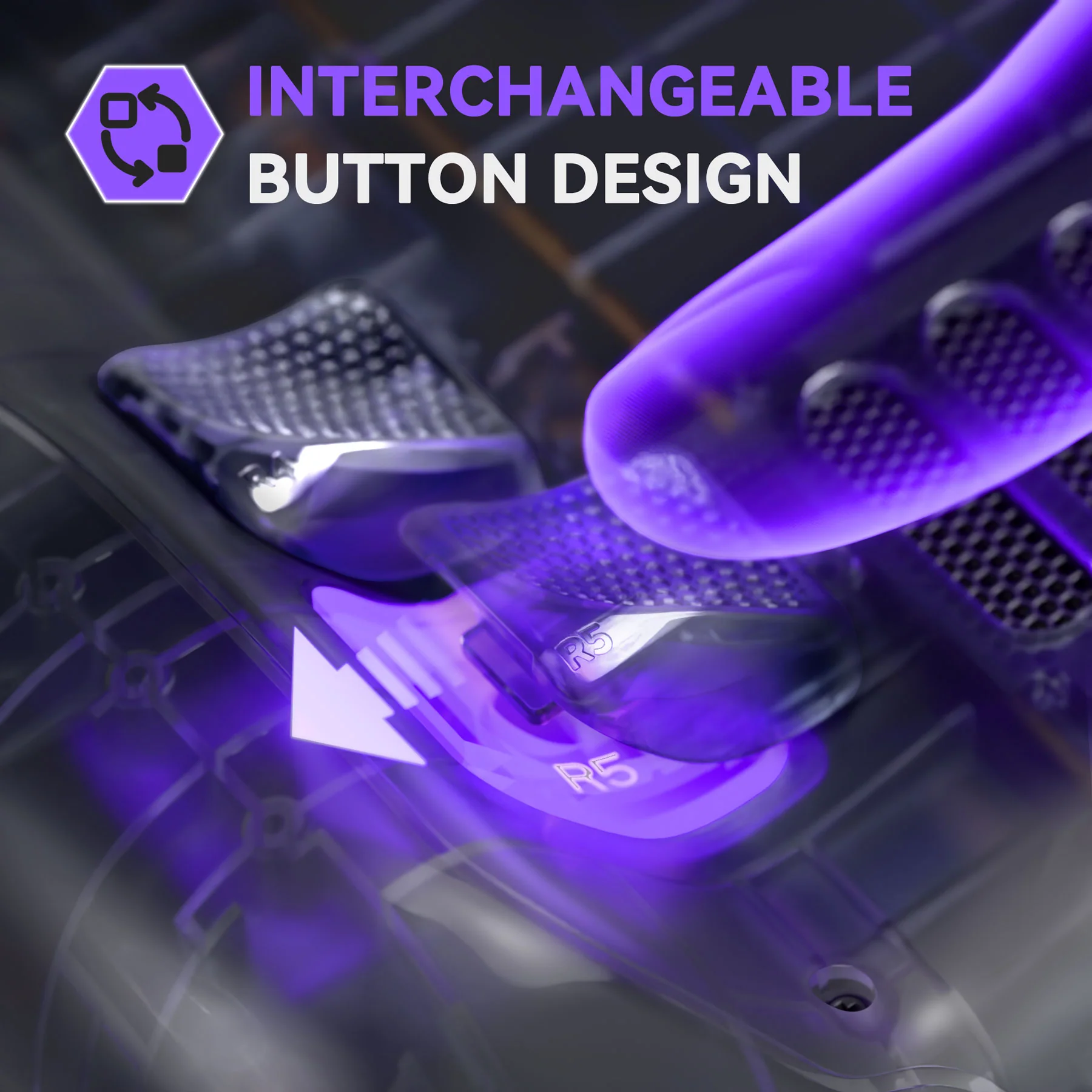 eXtremeRate Interchangeable Back Buttons Bottom Shell for Steam Deck LCD & OLED - with 2 Height Adjustable Buttons - Clear Slate Black - Image 5