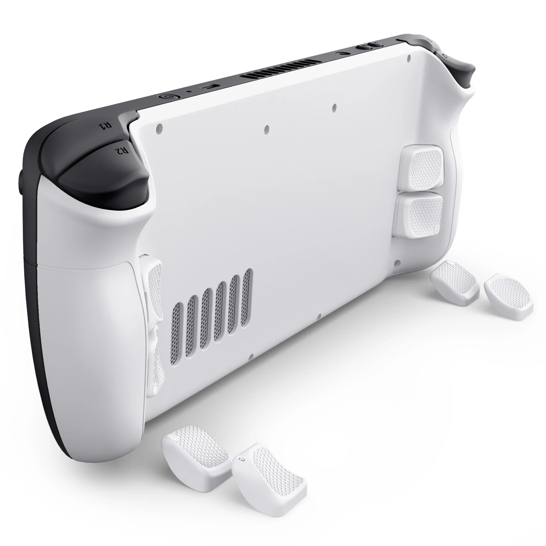eXtremeRate Interchangeable Back Buttons Bottom Shell for Steam Deck LCD & OLED - with 2 Height Adjustable Buttons - Frosted White - Image 10