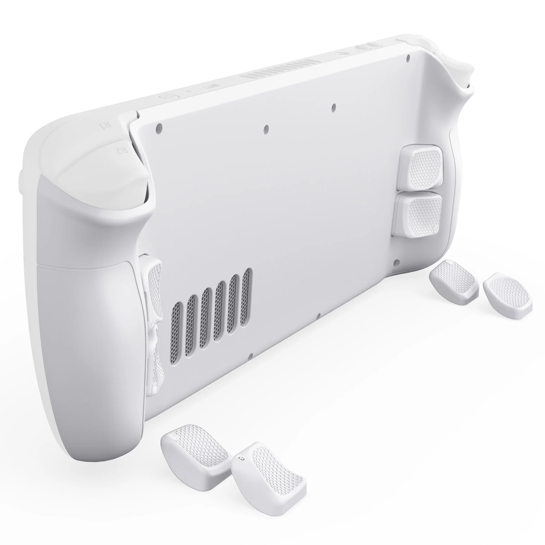eXtremeRate Interchangeable Back Buttons Bottom Shell for Steam Deck LCD & OLED - with 2 Height Adjustable Buttons - Frosted White - Image 11