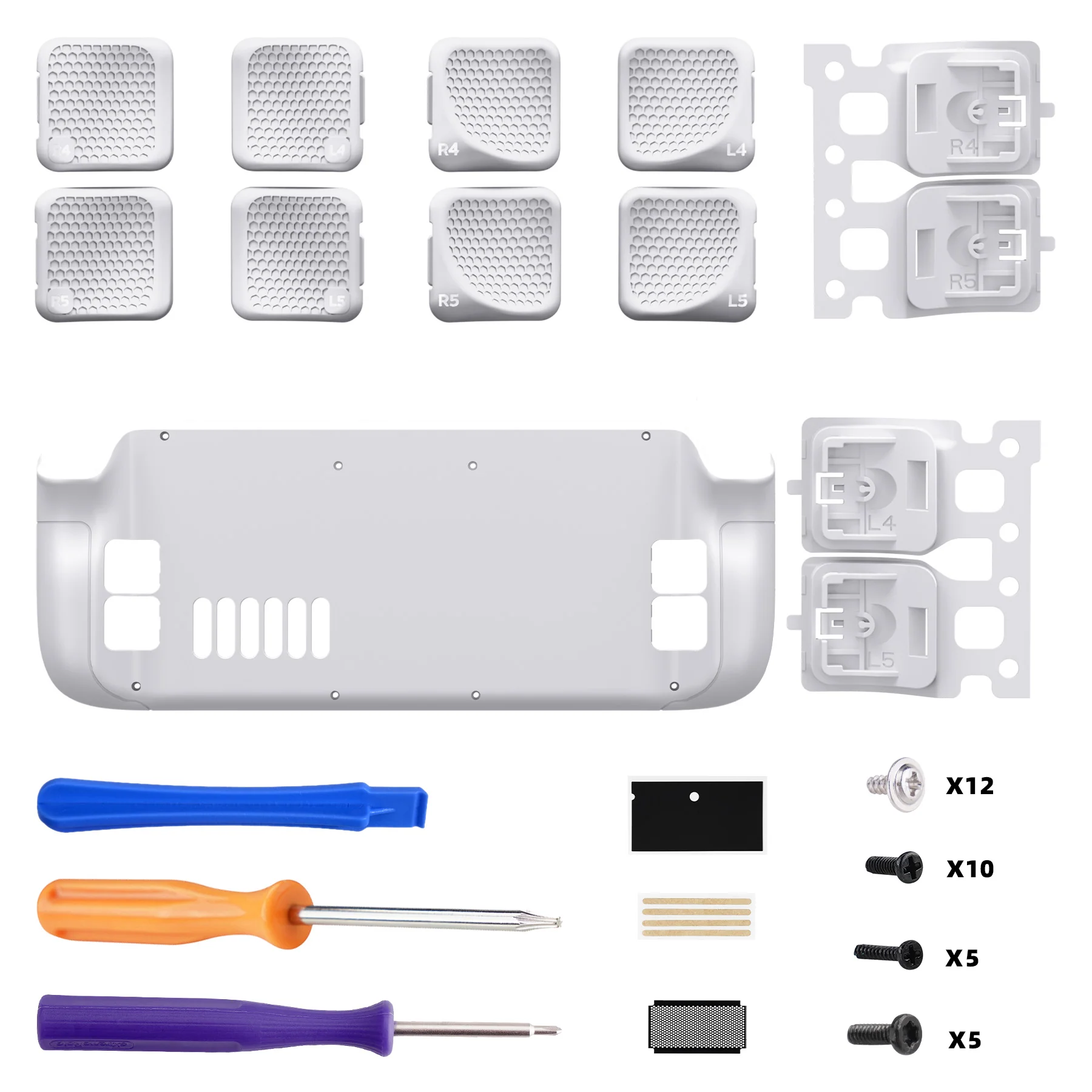 eXtremeRate Interchangeable Back Buttons Bottom Shell for Steam Deck LCD & OLED - with 2 Height Adjustable Buttons - Frosted White - Image 2