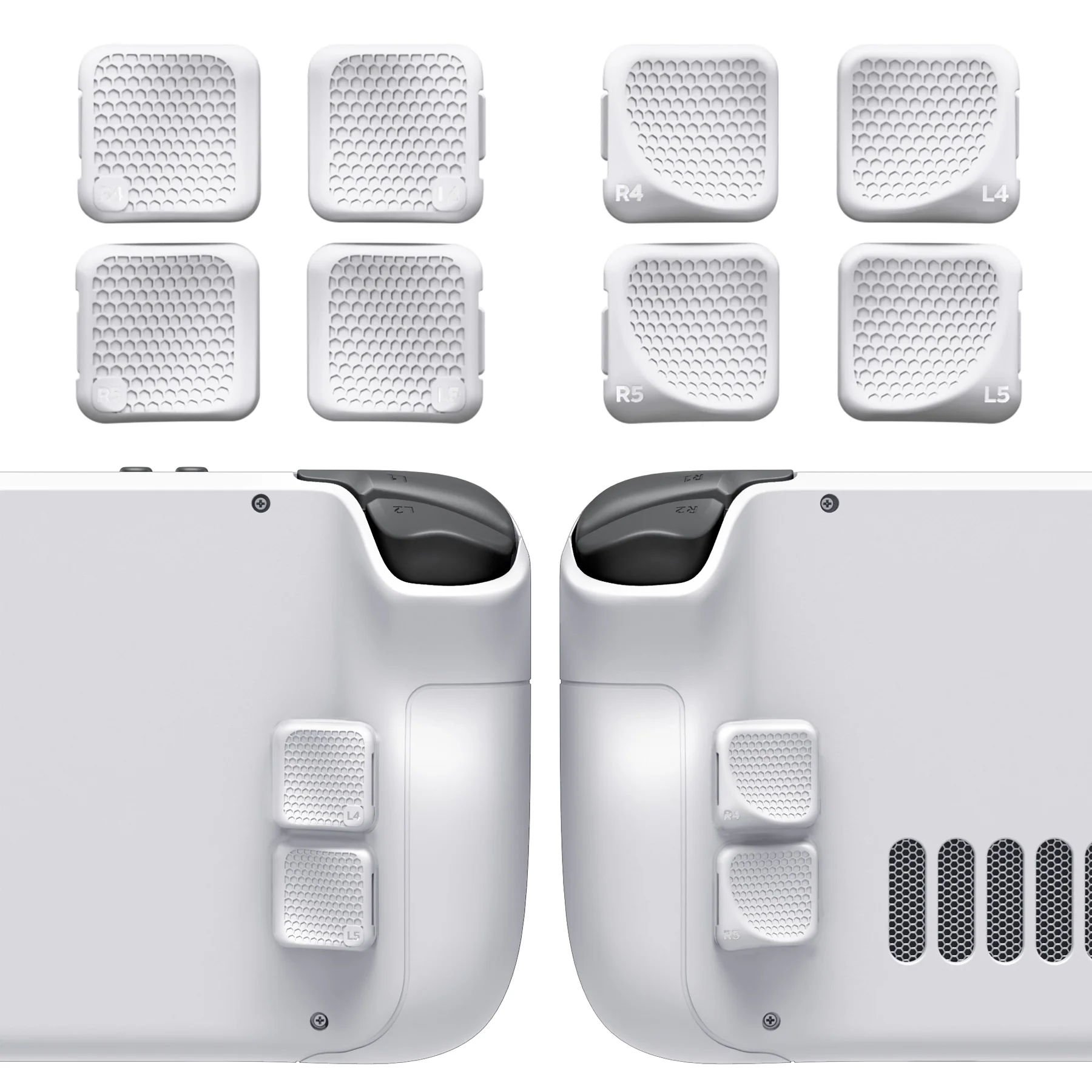 eXtremeRate Interchangeable Back Buttons Bottom Shell for Steam Deck LCD & OLED - with 2 Height Adjustable Buttons - Frosted White - Image 3