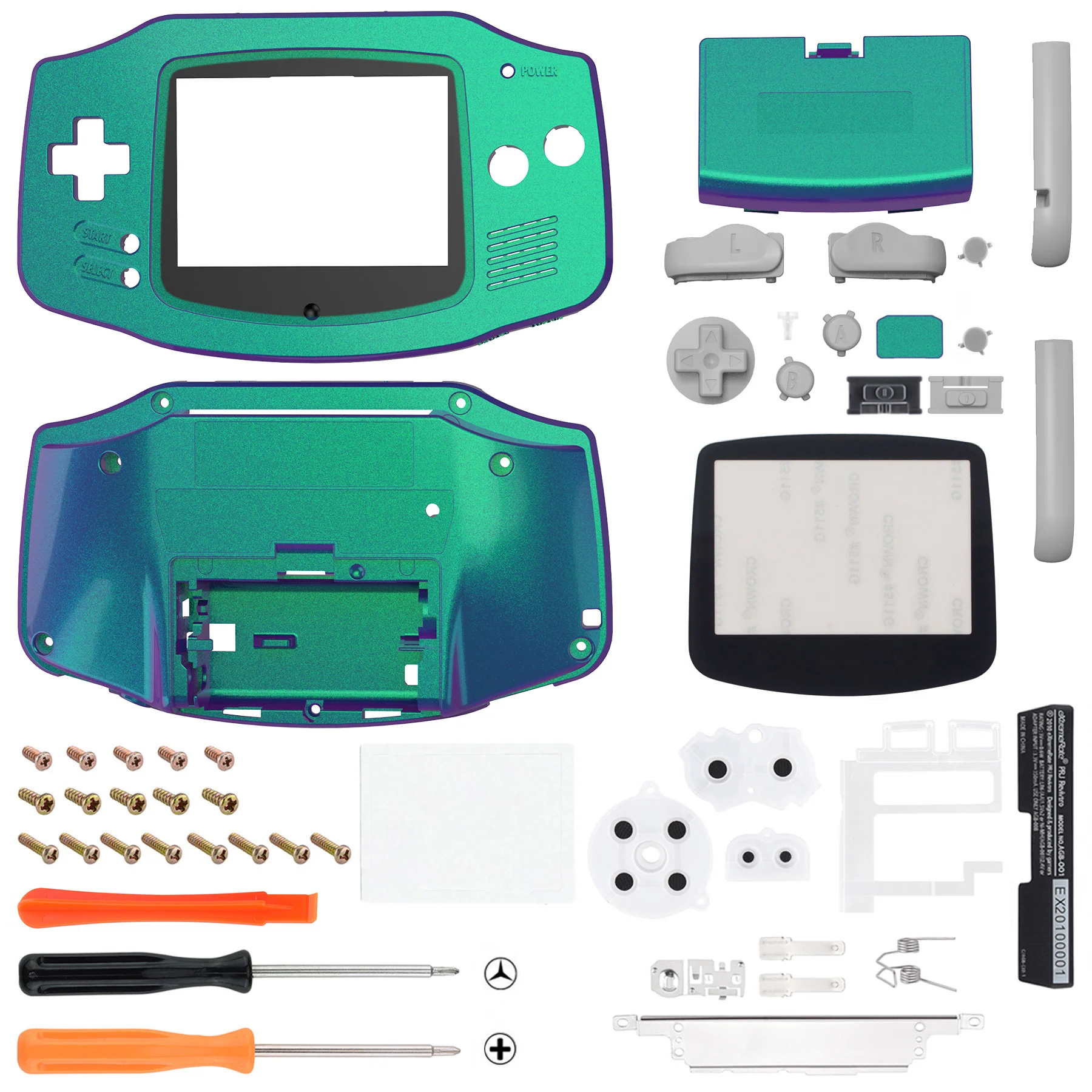 eXtremeRate IPS Ready Upgraded GBA Replacement Full Set Shells with Buttons for Gameboy Advance, Compatible with Both IPS & Standard LCD - Chameleon Green Purple - Image 2