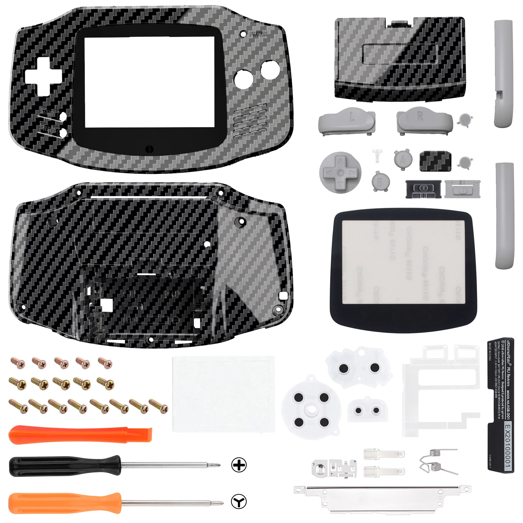 eXtremeRate IPS Ready Upgraded GBA Replacement Full Set Shells with Buttons for Gameboy Advance, Compatible with Both IPS & Standard LCD - Graphite Carbon Fiber - Image 2