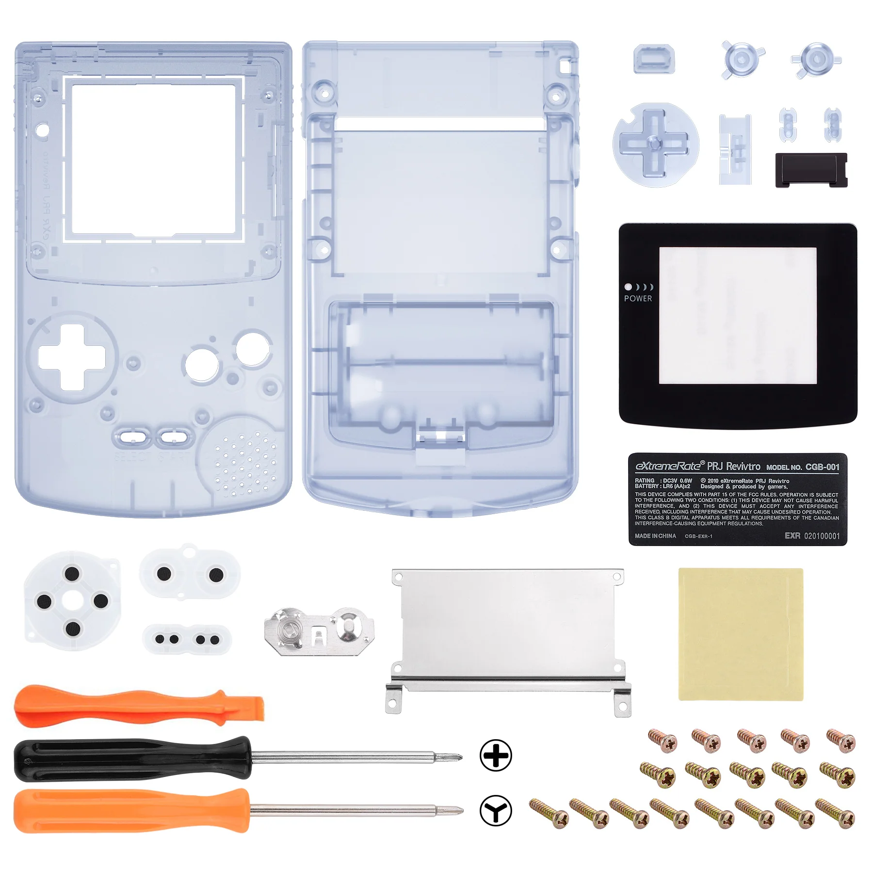 eXtremeRate IPS Ready Upgraded GBC Replacement Full Set Shells with Buttons & Black Screen Lens for Gameboy Color, Compatible with GBC OSD IPS & Regular IPS & Standard LCD - Clear Glacier Blue - Image 2