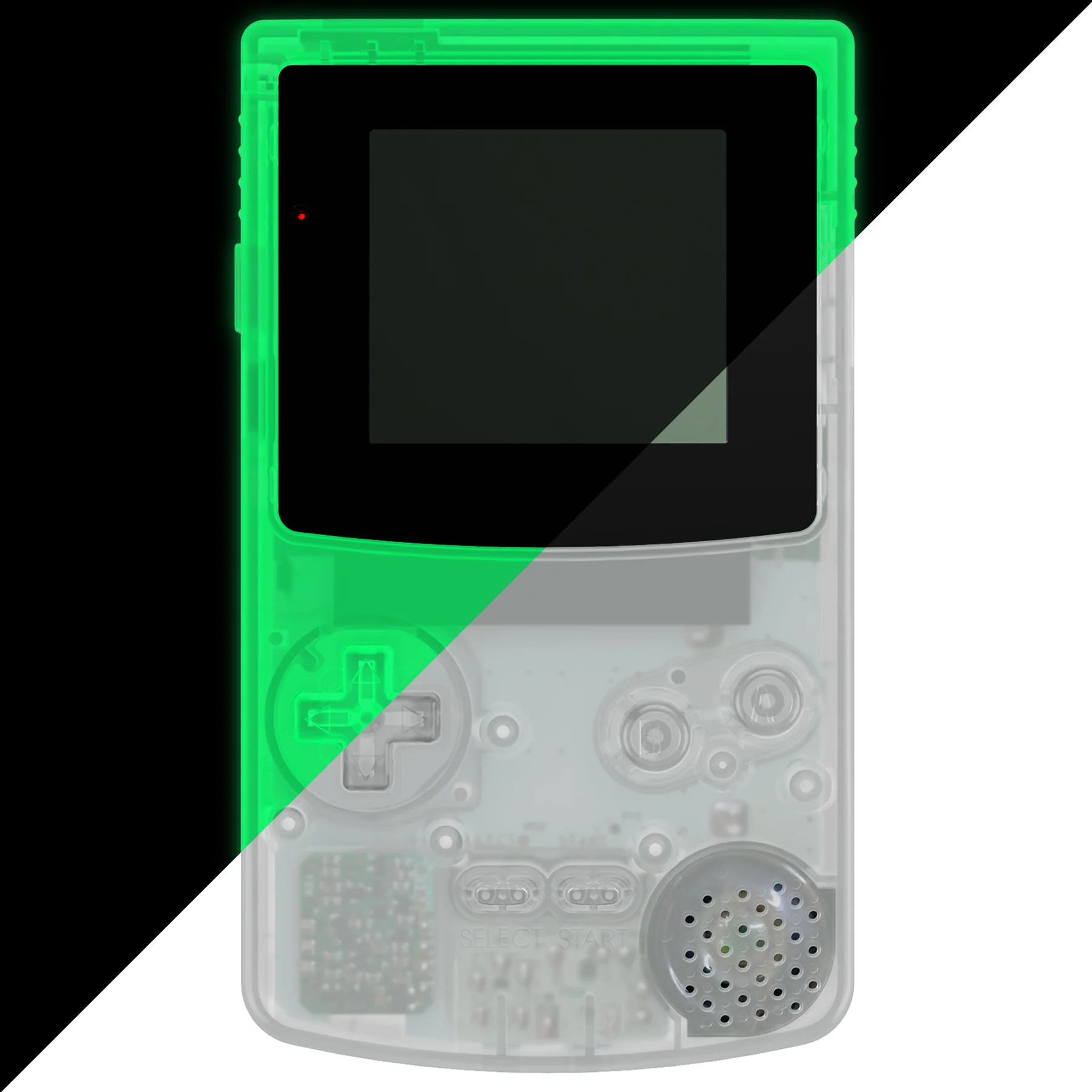 eXtremeRate IPS Ready Upgraded GBC Replacement Full Set Shells with Buttons & Black Screen Lens for Gameboy Color, Compatible with GBC OSD IPS & Regular IPS & Standard LCD - Glow in Dark - Green - Image 4