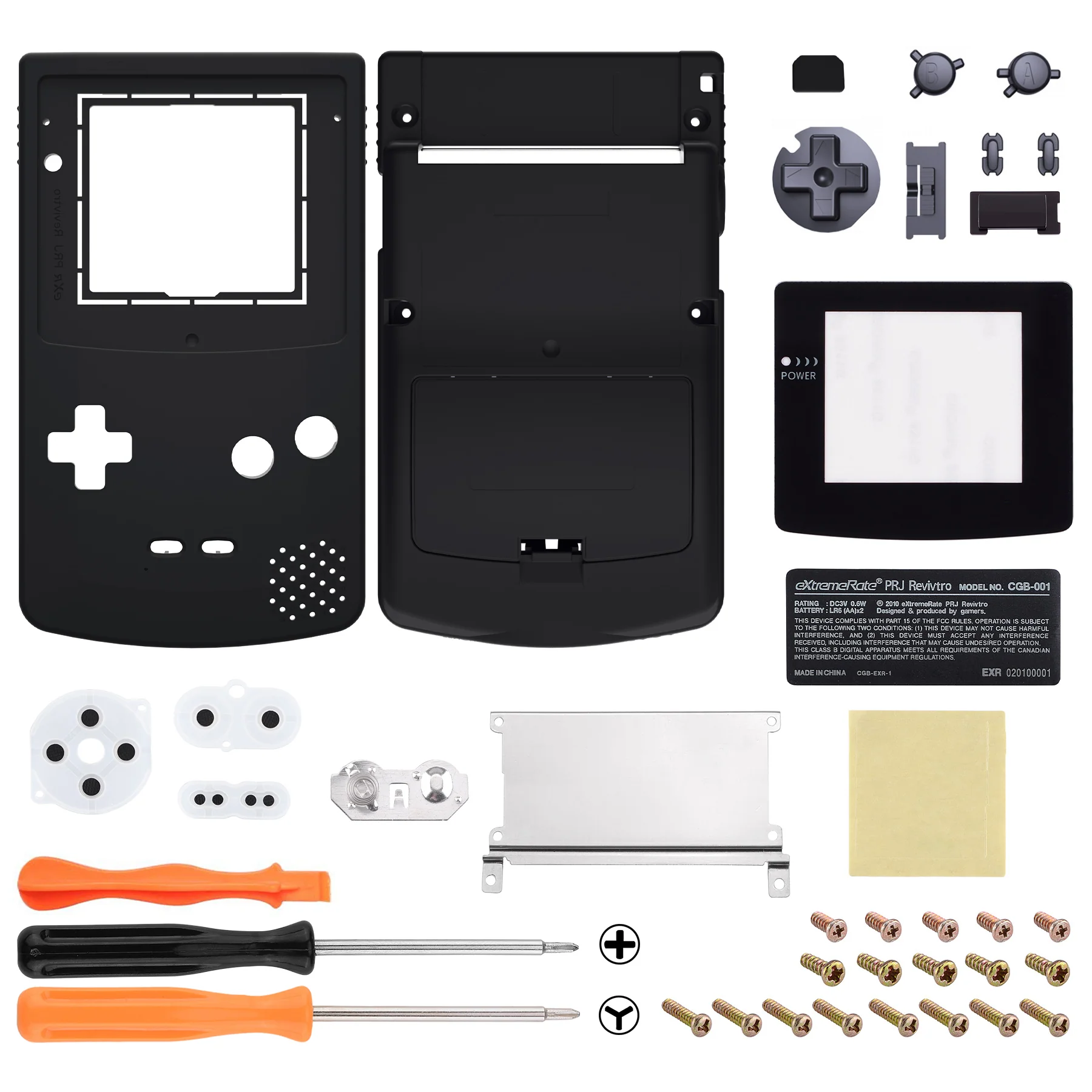 eXtremeRate IPS Ready Upgraded GBC Replacement Full Set Shells with Buttons for Gameboy Color, Compatible with GBC OSD IPS & Regular IPS & Standard LCD - Black - Image 2
