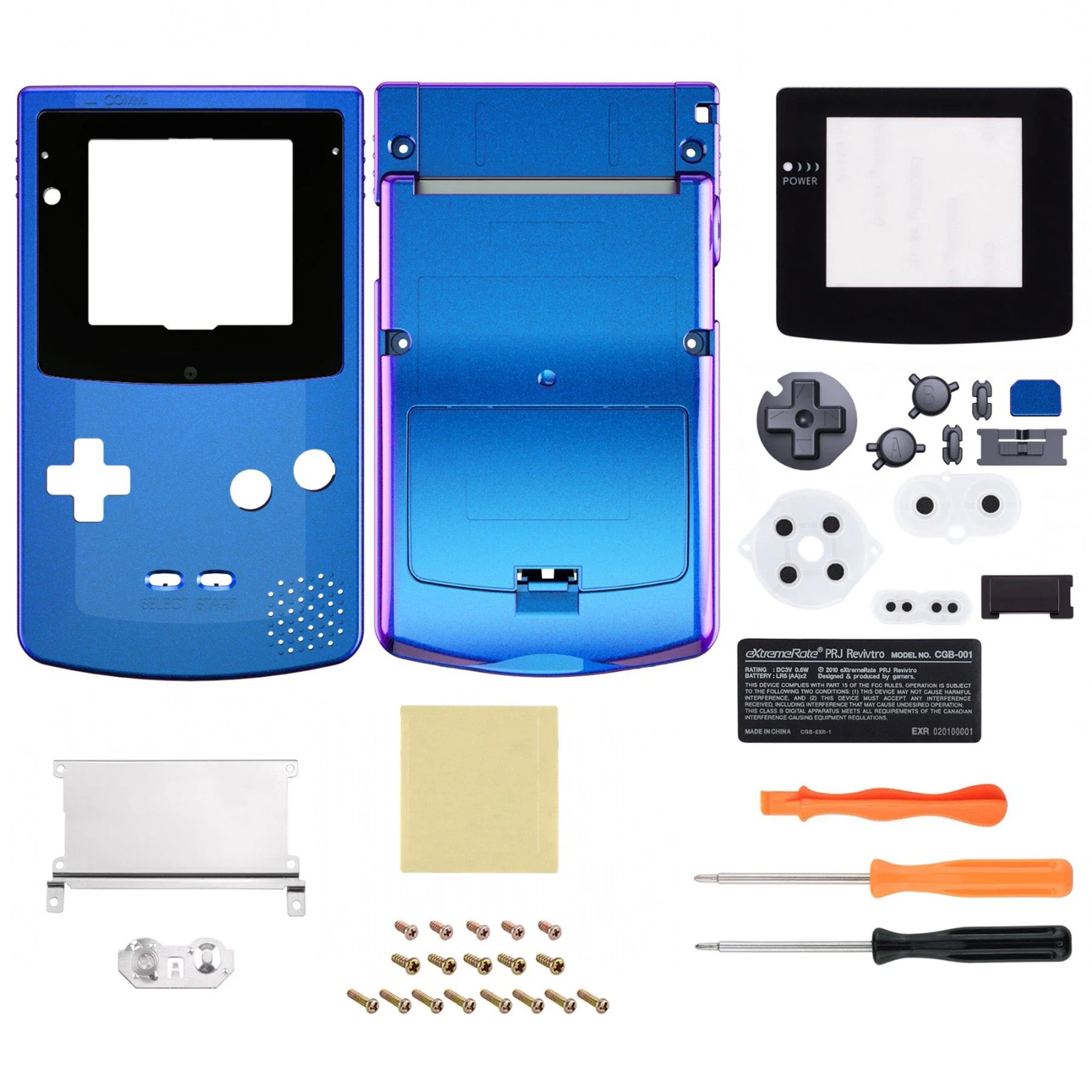eXtremeRate IPS Ready Upgraded GBC Replacement Full Set Shells with Buttons for Gameboy Color, Compatible with GBC OSD IPS & Regular IPS & Standard LCD - Chameleon Purple Blue - Image 2