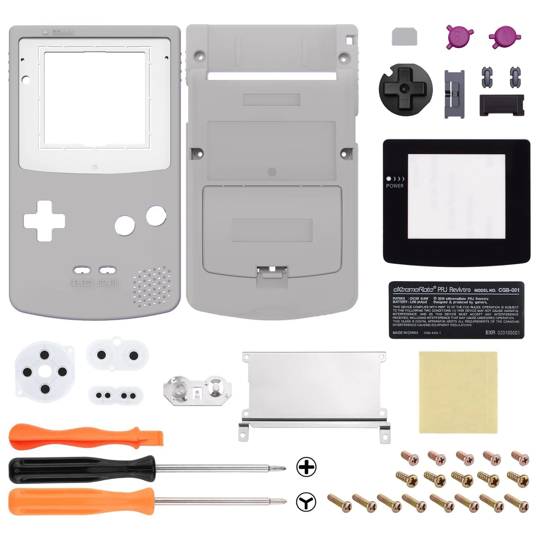eXtremeRate IPS Ready Upgraded GBC Replacement Full Set Shells with Buttons for Gameboy Color, Compatible with GBC OSD IPS & Regular IPS & Standard LCD - Classic Gray - Image 2