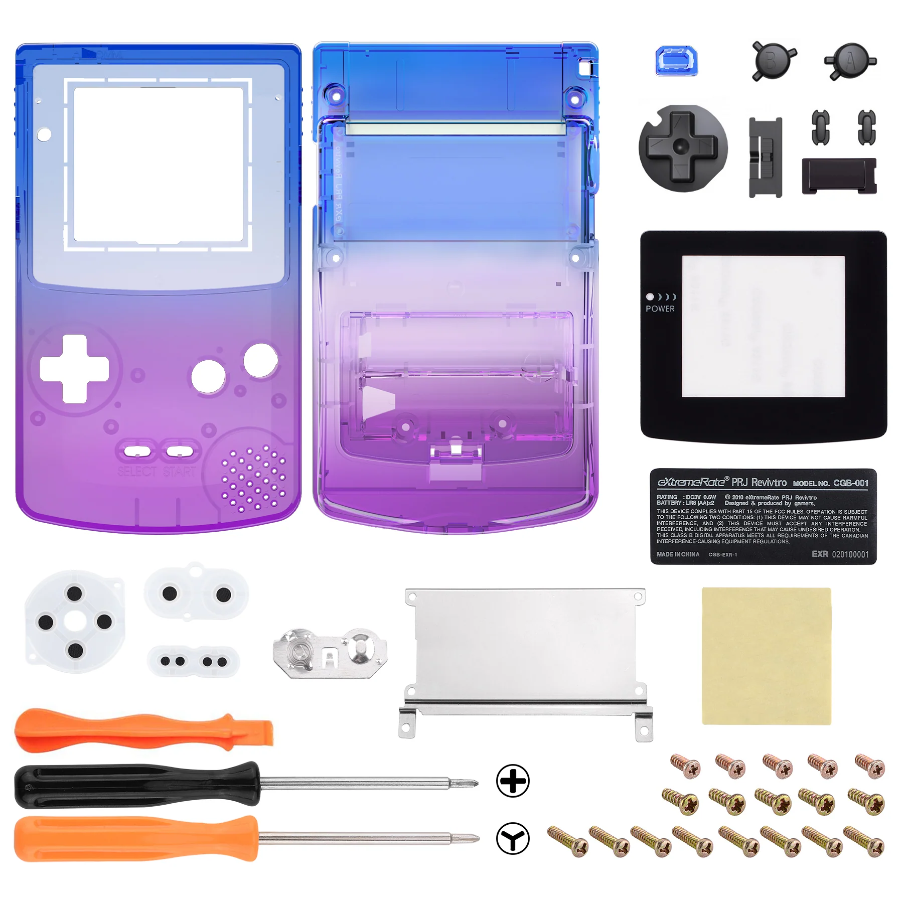 eXtremeRate IPS Ready Upgraded GBC Replacement Full Set Shells with Buttons for Gameboy Color, Compatible with GBC OSD IPS & Regular IPS & Standard LCD - Gradient Translucent Bluebell - Image 2