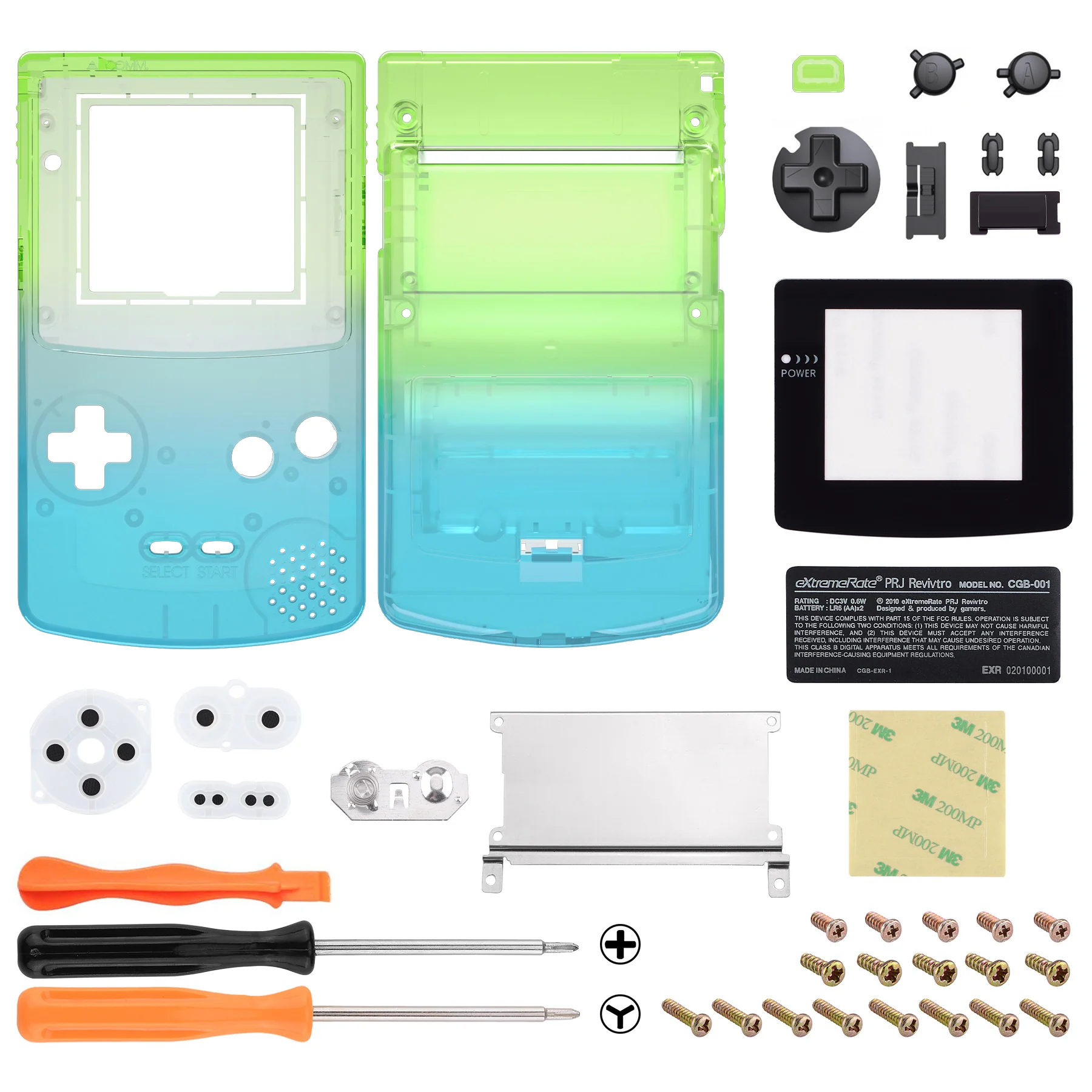 eXtremeRate IPS Ready Upgraded GBC Replacement Full Set Shells with Buttons for Gameboy Color, Compatible with GBC OSD IPS & Regular IPS & Standard LCD - Gradient Translucent Green Blue - Image 2
