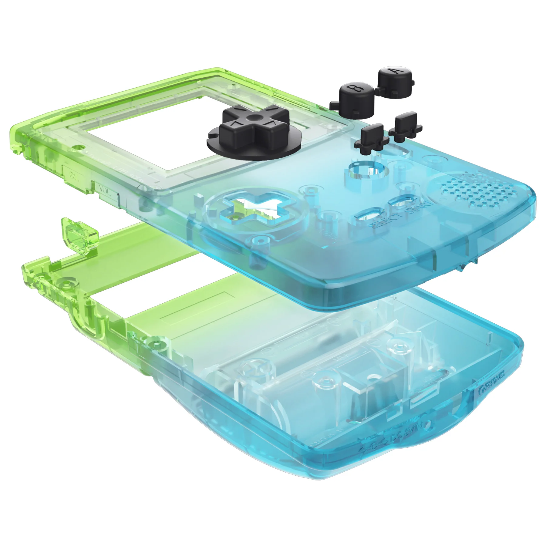 eXtremeRate IPS Ready Upgraded GBC Replacement Full Set Shells with Buttons for Gameboy Color, Compatible with GBC OSD IPS & Regular IPS & Standard LCD - Gradient Translucent Green Blue - Image 4