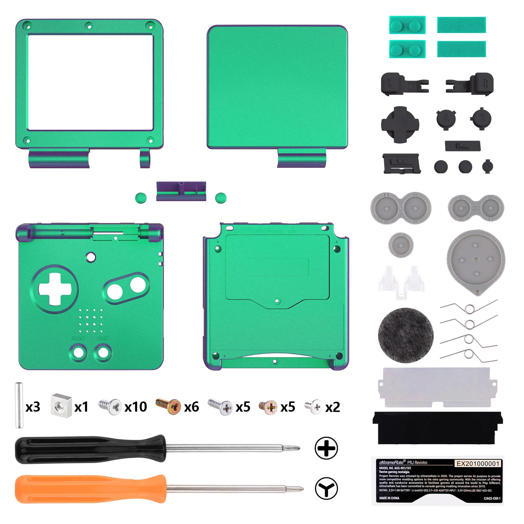eXtremeRate IPS Ready Upgraded Replacement Full Set Shells with Buttons for Gameboy Advance SP GBA SP, Compatible with Both IPS & Standard LCD - Chameleon Green Purple - Image 2