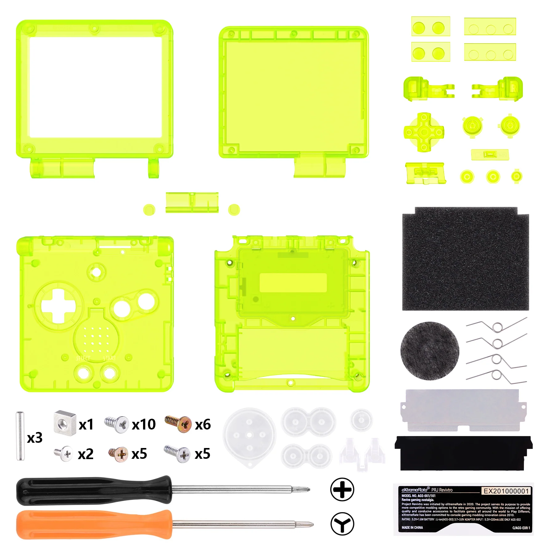 eXtremeRate IPS Ready Upgraded Replacement Full Set Shells with Buttons for Gameboy Advance SP GBA SP, Compatible with Both IPS & Standard LCD - Clear Lime Green - Image 2