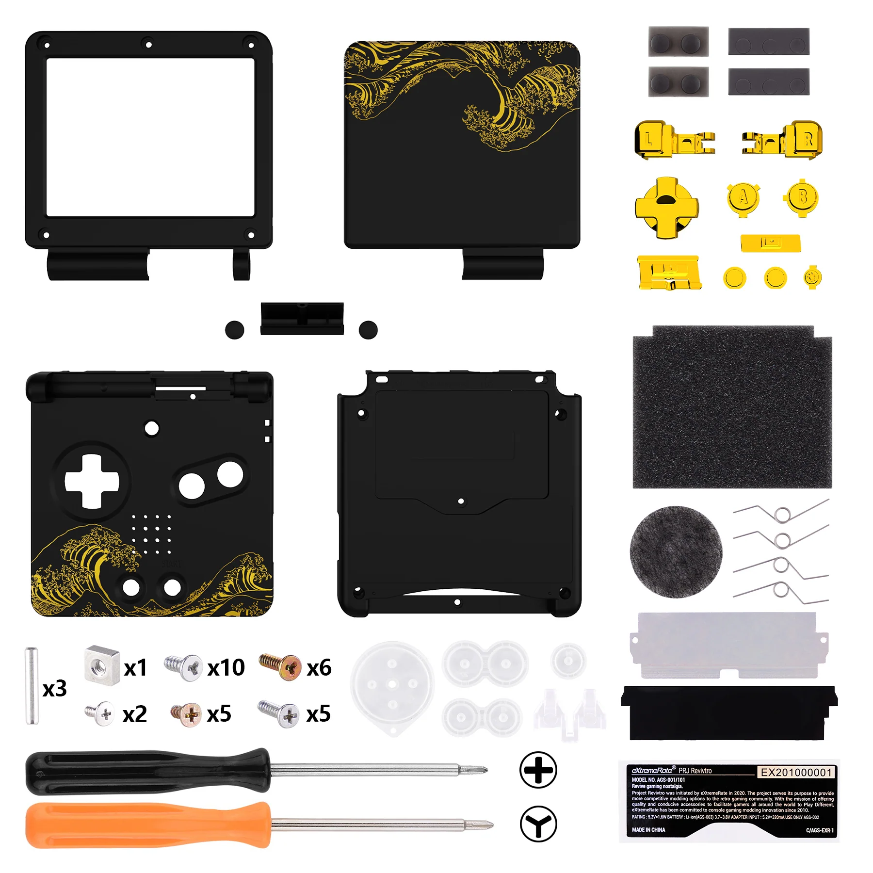 eXtremeRate IPS Ready Upgraded Replacement Full Set Shells with Buttons for Gameboy Advance SP GBA SP, Compatible with Both IPS & Standard LCD - The Great GOLDEN Wave Off Kanagawa - Black - Image 2