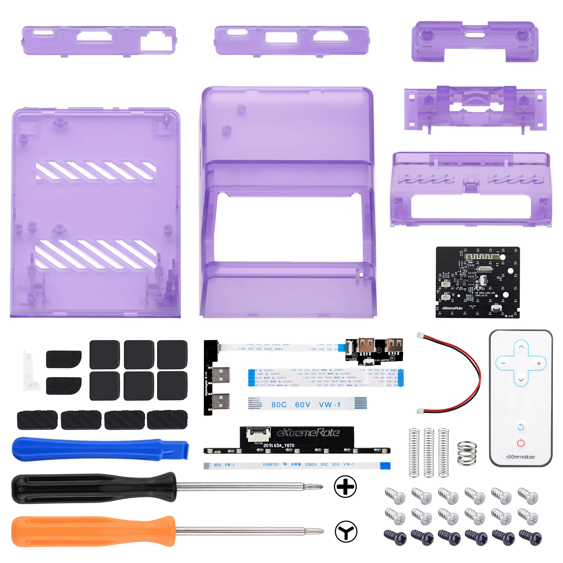 eXtremeRate LED Version AiryDocky DIY Kit Replacement Shell Case with IR Remote Control for Nintendo Switch & Switch OLED Dock - Clear Atomic Purple - Image 3