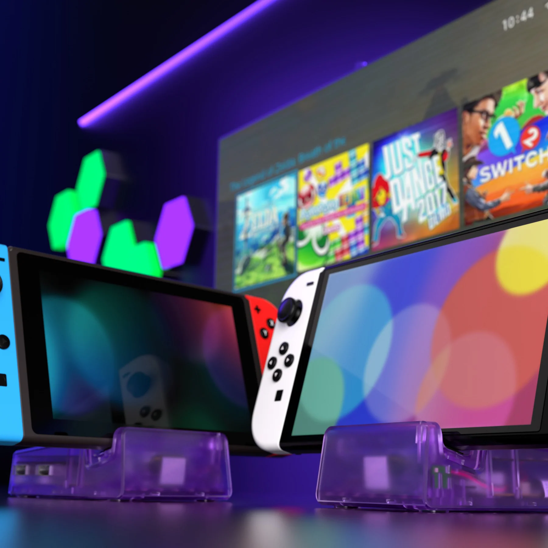 eXtremeRate LED Version AiryDocky DIY Kit Replacement Shell Case with IR Remote Control for Nintendo Switch & Switch OLED Dock - Clear Atomic Purple - Image 9