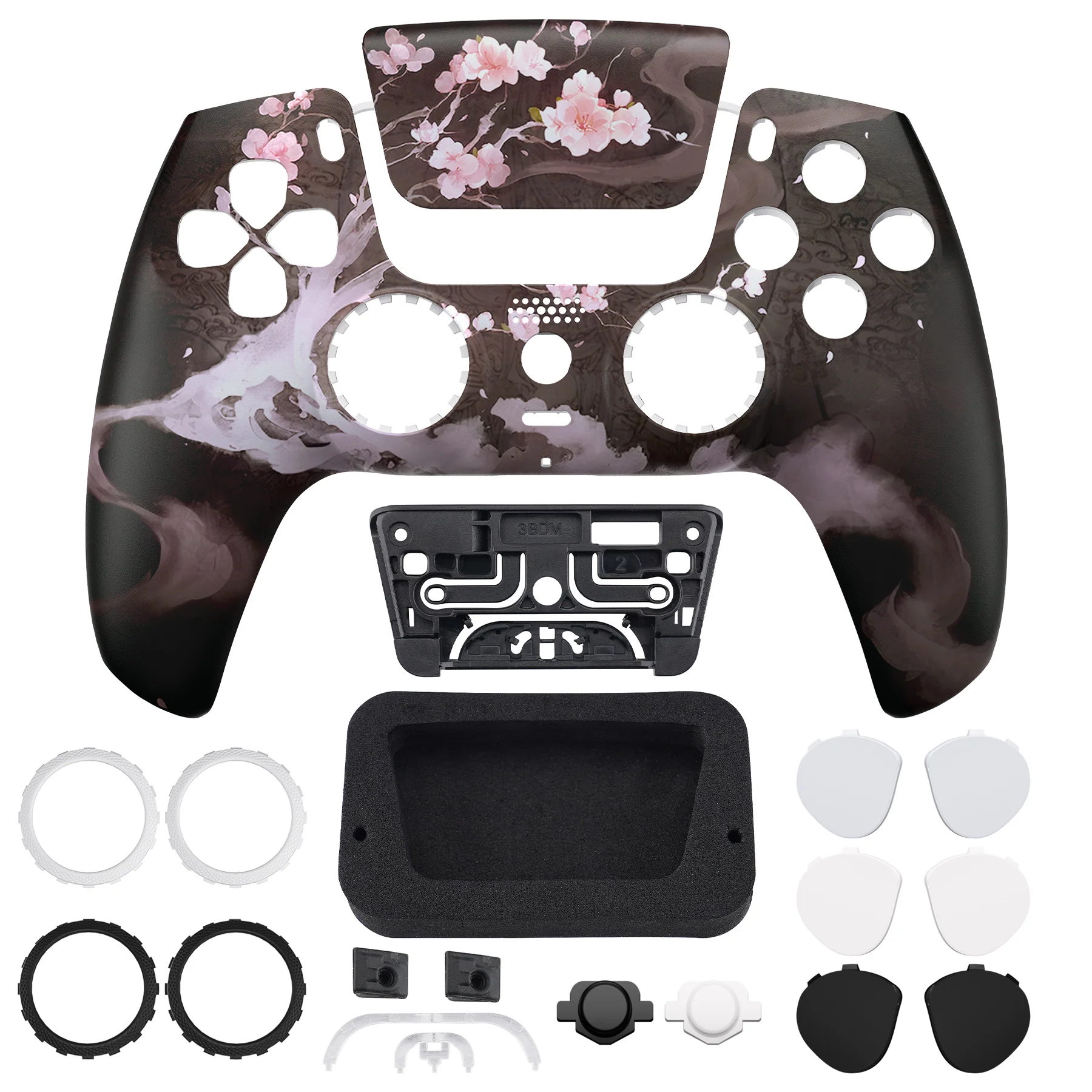 eXtremeRate LUNA Redesigned Replacement Front Shell with Touchpad Compatible with PS5 Controller BDM-010/020/030/040/050/060 - Blossom In The Darkness - Image 4