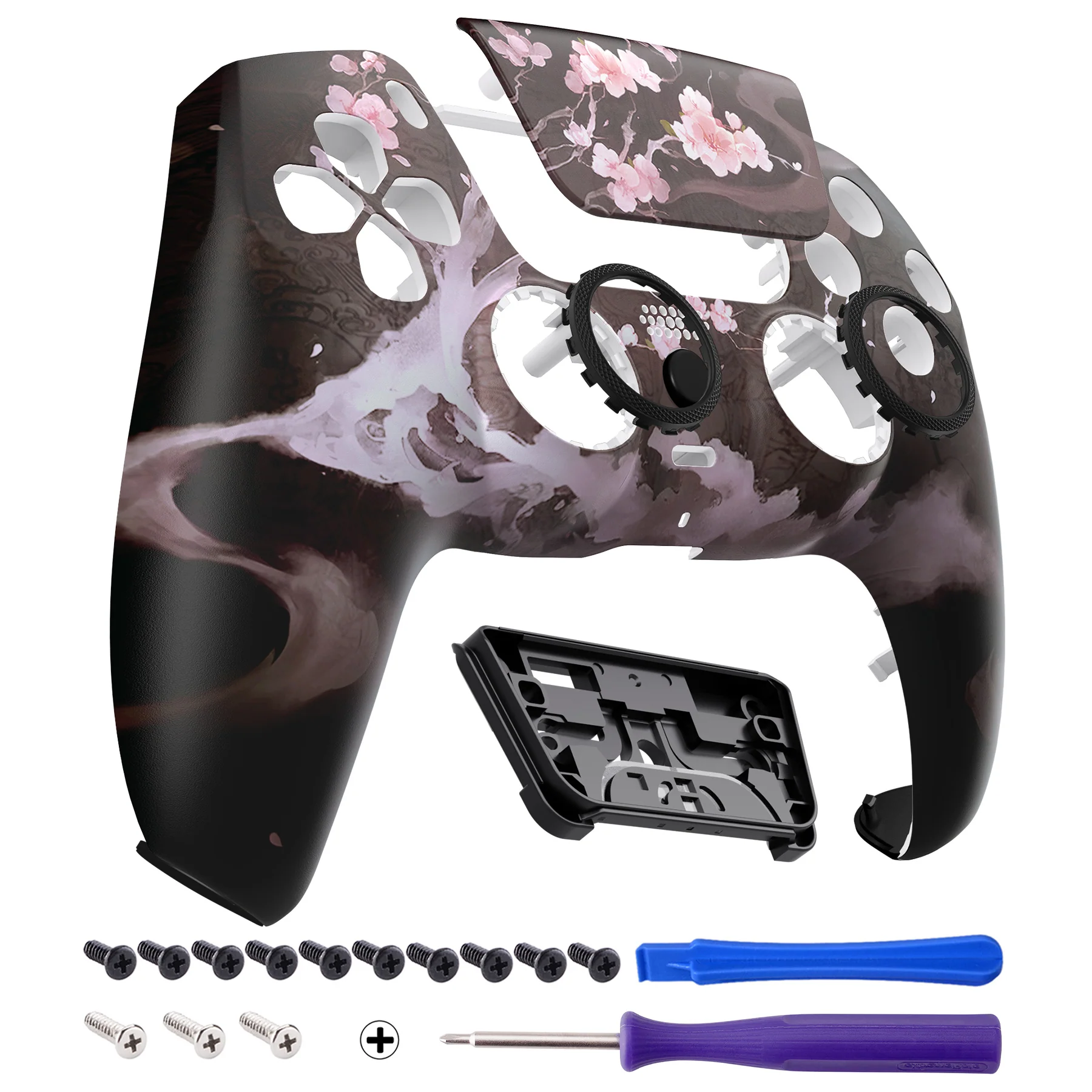 eXtremeRate LUNA Redesigned Replacement Front Shell with Touchpad Compatible with PS5 Controller BDM-010/020/030/040/050/060 - Blossom In The Darkness - Image 8