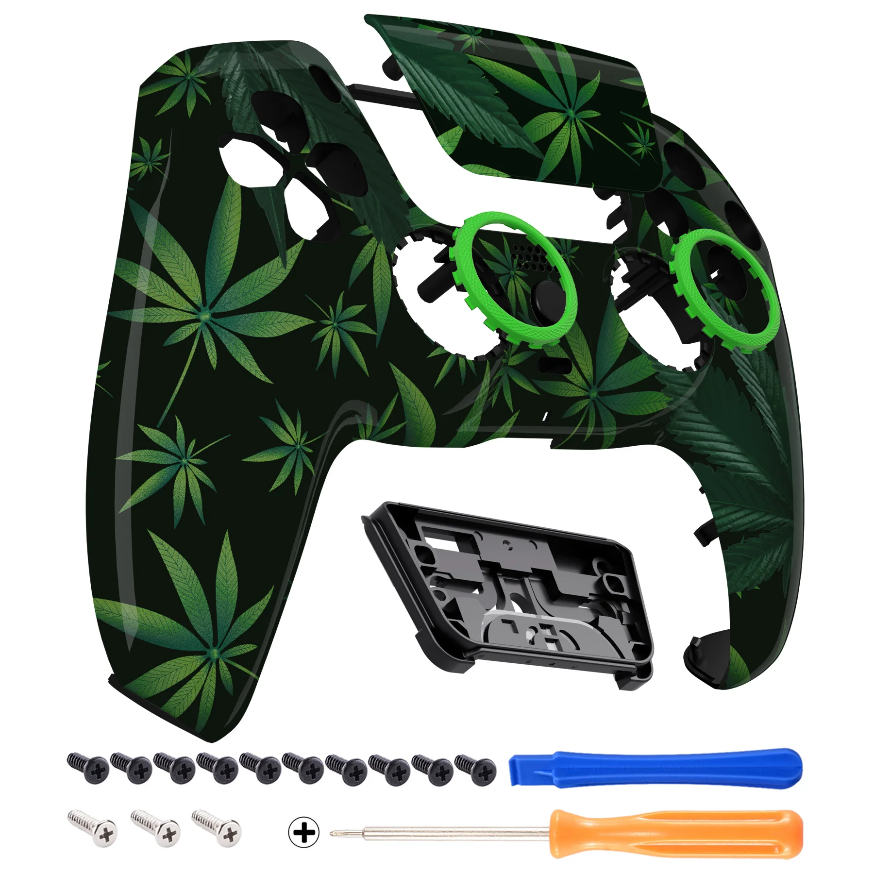 eXtremeRate LUNA Redesigned Replacement Front Shell with Touchpad Compatible with PS5 Controller BDM-010/020/030/040/050 - Green Weeds - Image 7