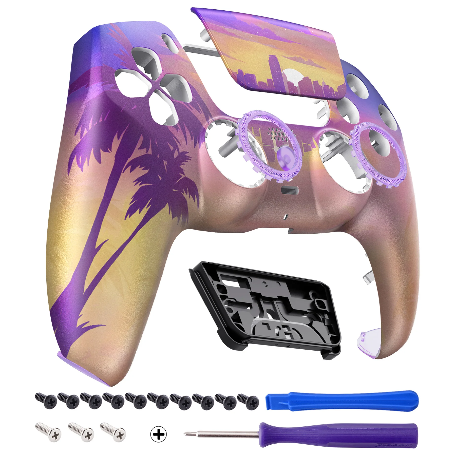 eXtremeRate LUNA Redesigned Replacement Front Shell with Touchpad Compatible with PS5 Controller BDM-010/020/030/040/050/060 - Neon Miami - Image 8