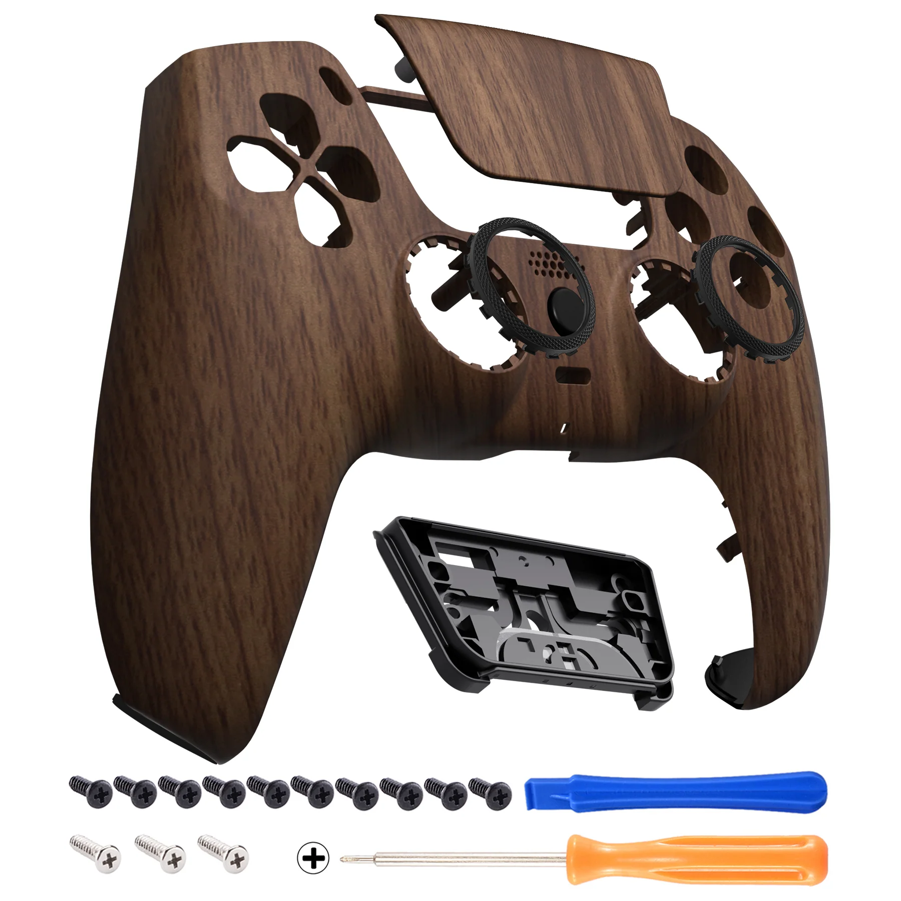 eXtremeRate LUNA Redesigned Replacement Front Shell with Touchpad Compatible with PS5 Controller BDM-010/020/030/040/050/060 - Wood Grain - Image 8