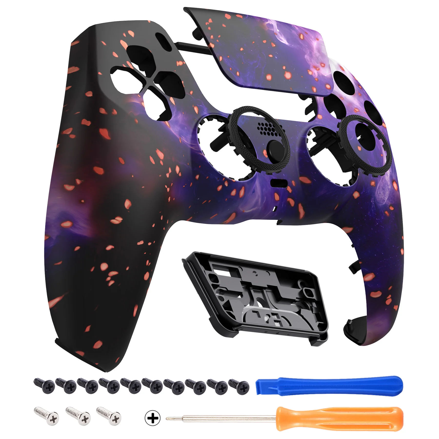 eXtremeRate LUNA Redesigned Replacement Front Shell with Touchpad Compatible with PS5 Controller BDM-010/020/030/040/050 - Glow in Dark - Cosmic Camo - Image 9