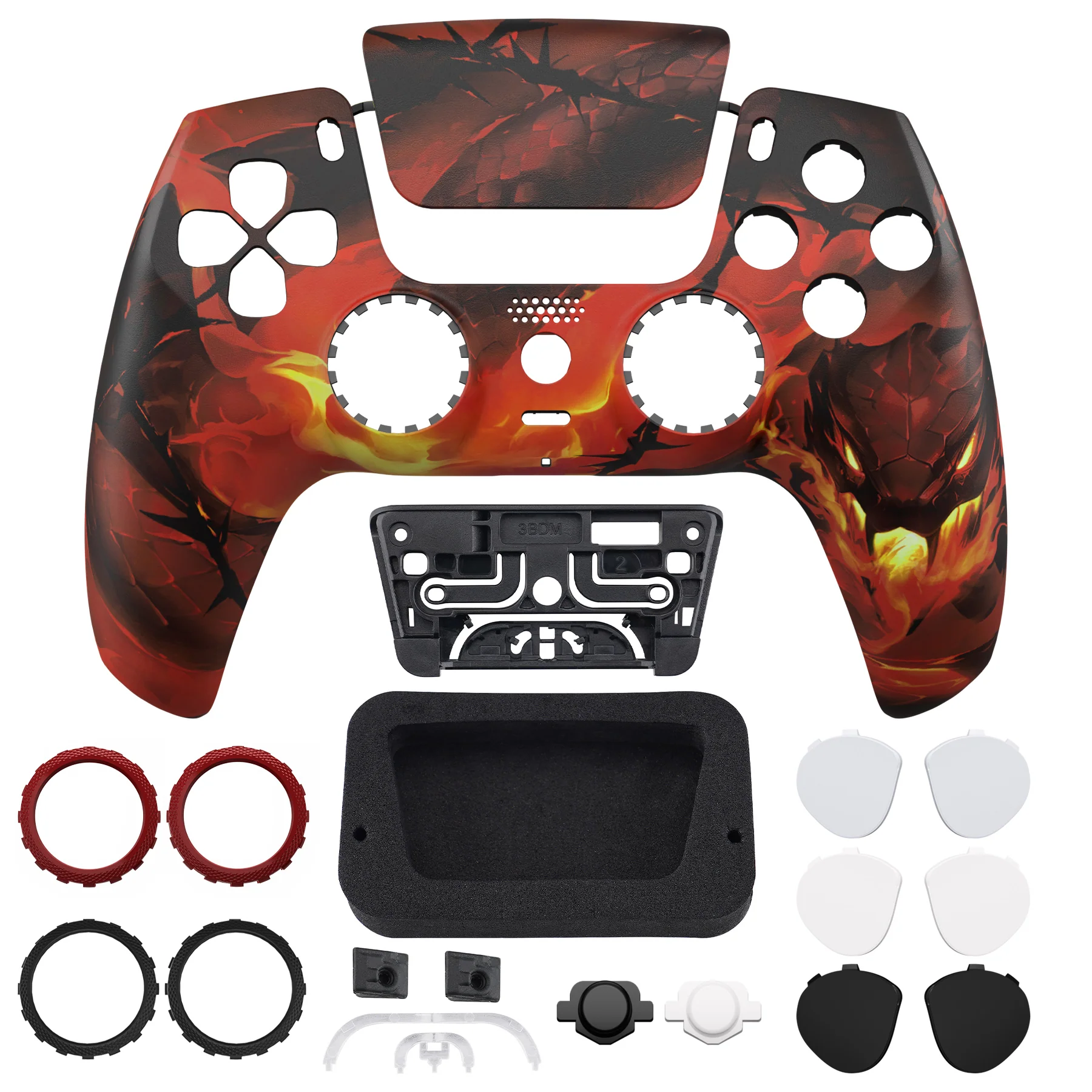 eXtremeRate LUNA Redesigned Replacement Front Shell with Touchpad Compatible with PS5 Controller BDM-010/020/030/040/050/060 - Purgatory Fire Serpent - Image 4