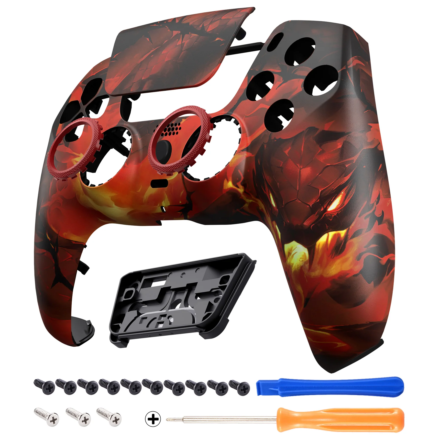 eXtremeRate LUNA Redesigned Replacement Front Shell with Touchpad Compatible with PS5 Controller BDM-010/020/030/040/050/060 - Purgatory Fire Serpent - Image 8