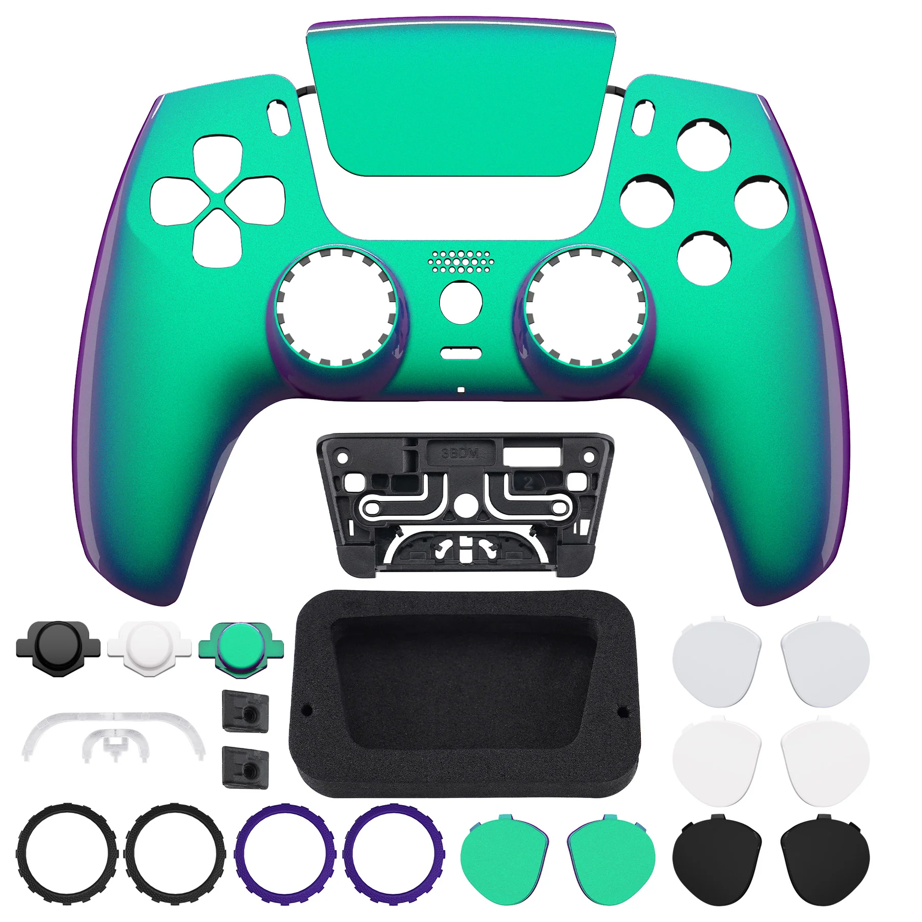 eXtremeRate LUNA Redesigned Replacement Front Shell with Touchpad Compatible with PS5 Controller BDM-010/020/030/040/050 - Chameleon Green Purple - Image 4