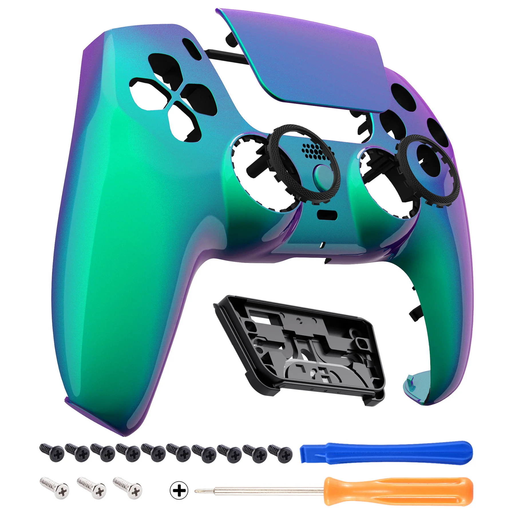 eXtremeRate LUNA Redesigned Replacement Front Shell with Touchpad Compatible with PS5 Controller BDM-010/020/030/040/050 - Chameleon Green Purple - Image 8