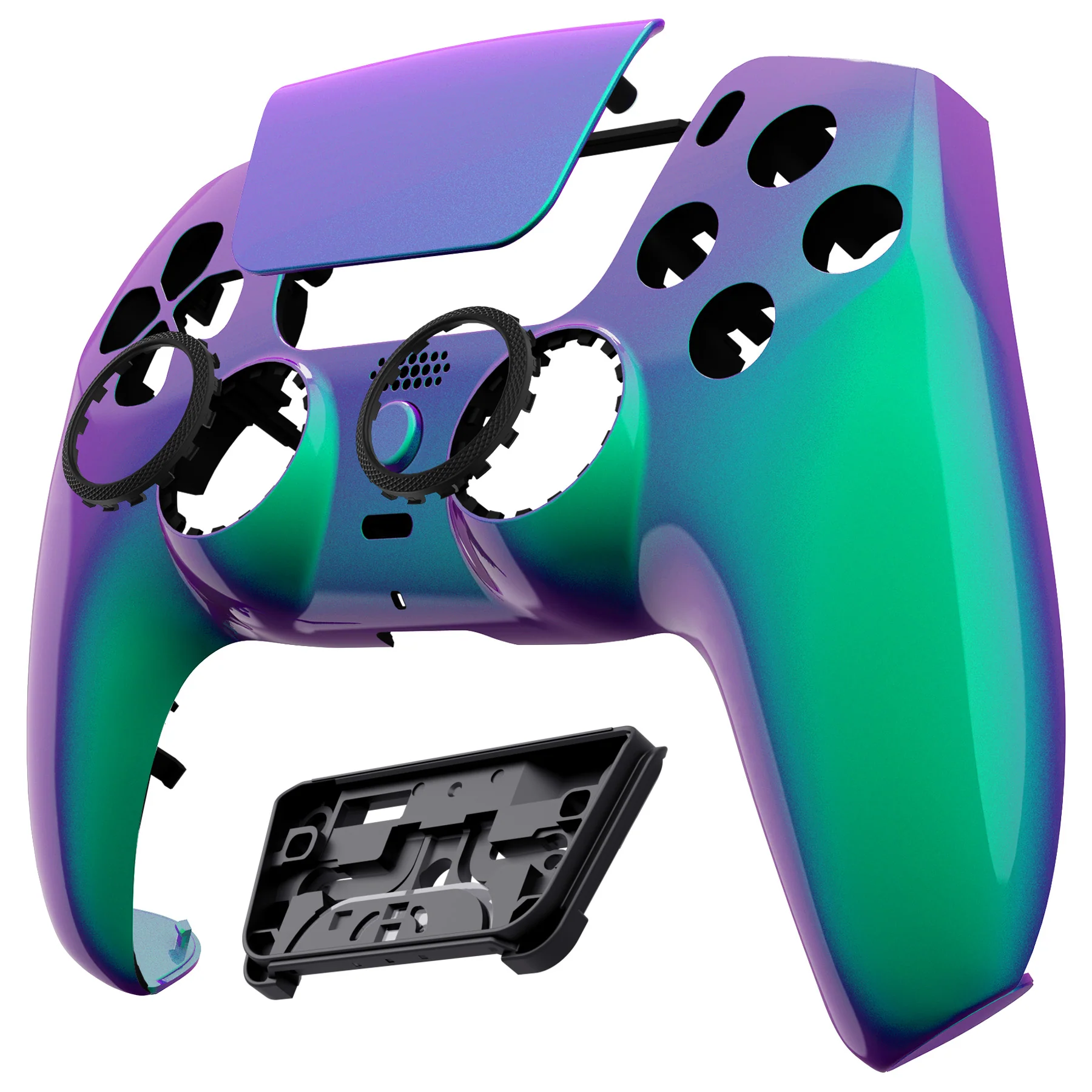 eXtremeRate LUNA Redesigned Replacement Front Shell with Touchpad Compatible with PS5 Controller BDM-010/020/030/040/050 - Chameleon Green Purple - Image 9