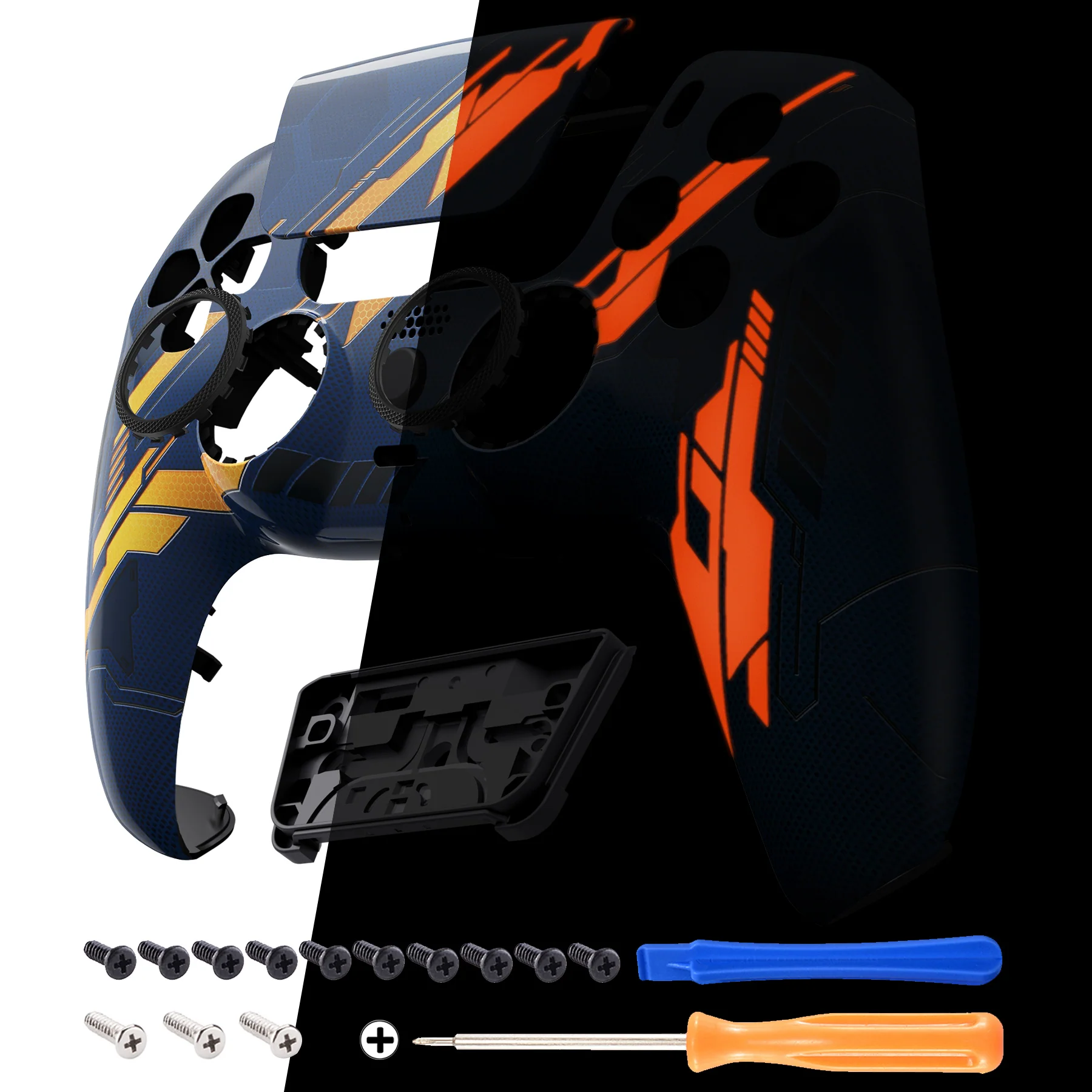 eXtremeRate LUNA Redesigned Replacement Front Shell with Touchpad Compatible with PS5 Controller BDM-010/020/030/040/050 - Glow in Dark Mecha - Orange - Image 10