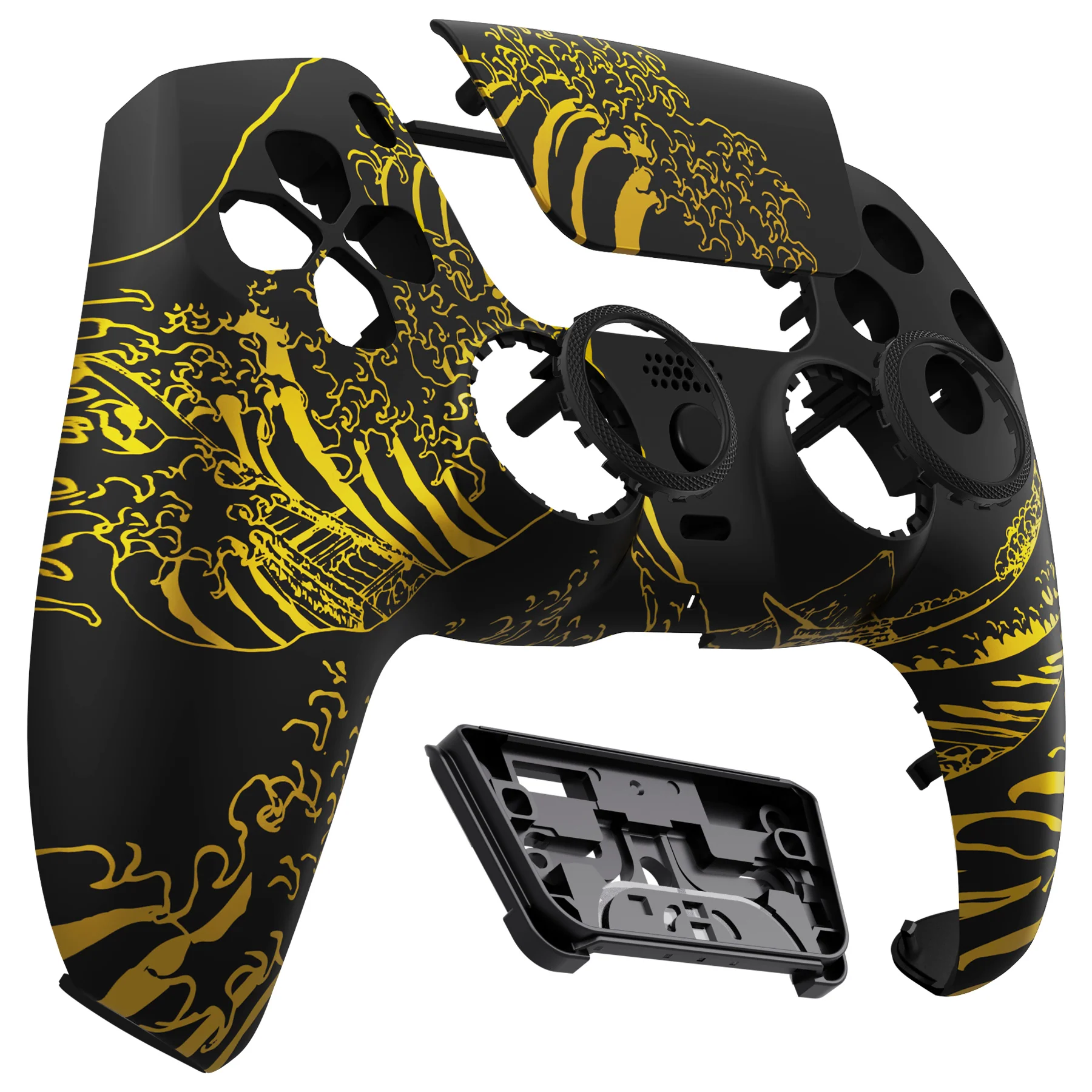 eXtremeRate LUNA Redesigned Replacement Front Shell with Touchpad Compatible with PS5 Controller BDM-010/020/030/040/050/060 - The Great GOLDEN Wave Off Kanagawa - Black - Image 10