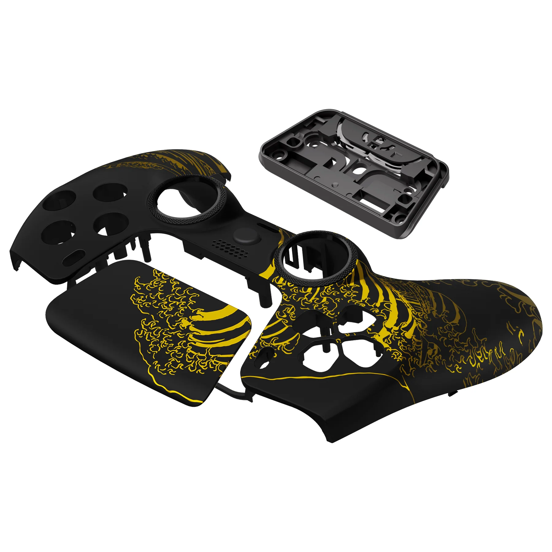 eXtremeRate LUNA Redesigned Replacement Front Shell with Touchpad Compatible with PS5 Controller BDM-010/020/030/040/050/060 - The Great GOLDEN Wave Off Kanagawa - Black - Image 11