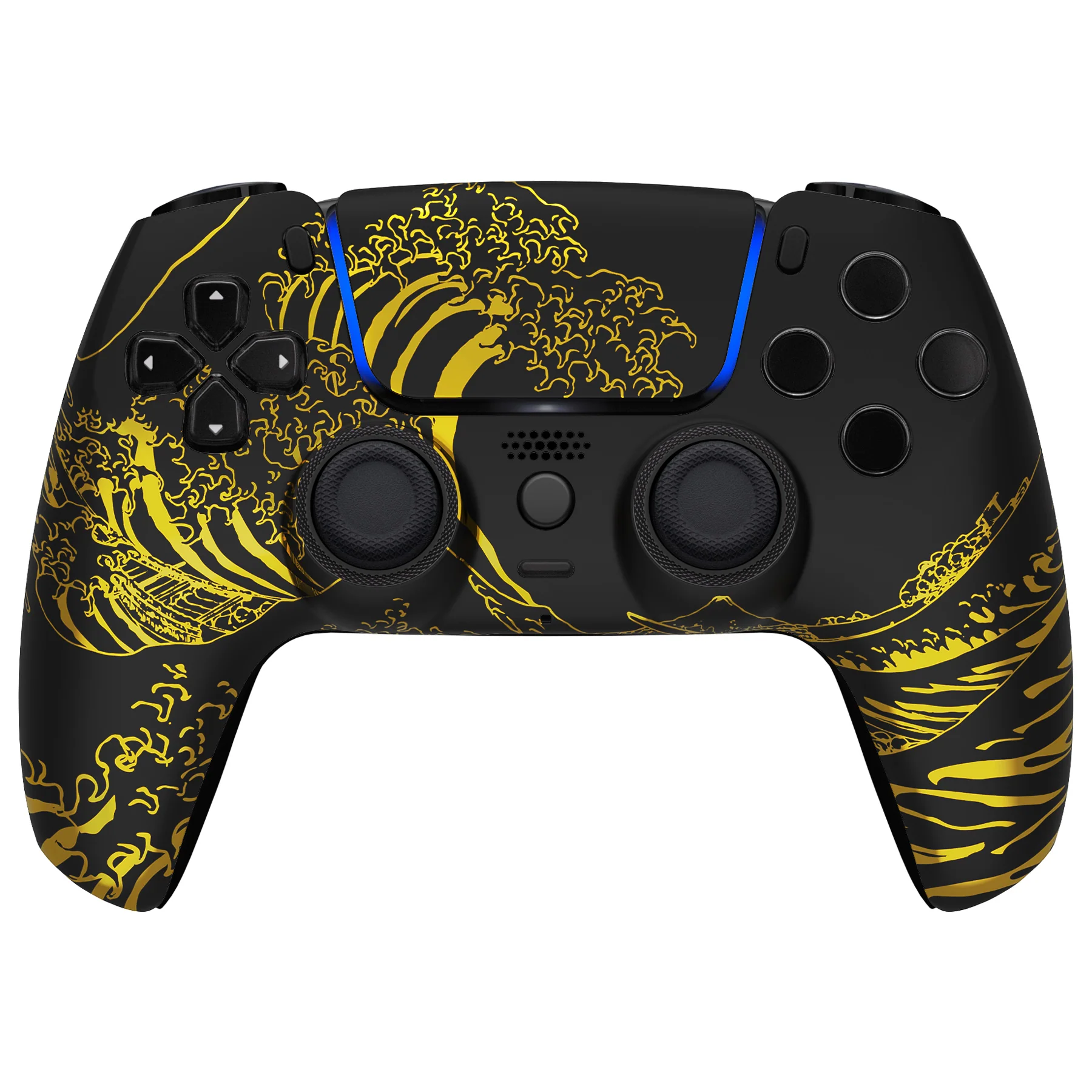 eXtremeRate LUNA Redesigned Replacement Front Shell with Touchpad Compatible with PS5 Controller BDM-010/020/030/040/050/060 - The Great GOLDEN Wave Off Kanagawa - Black - Image 2