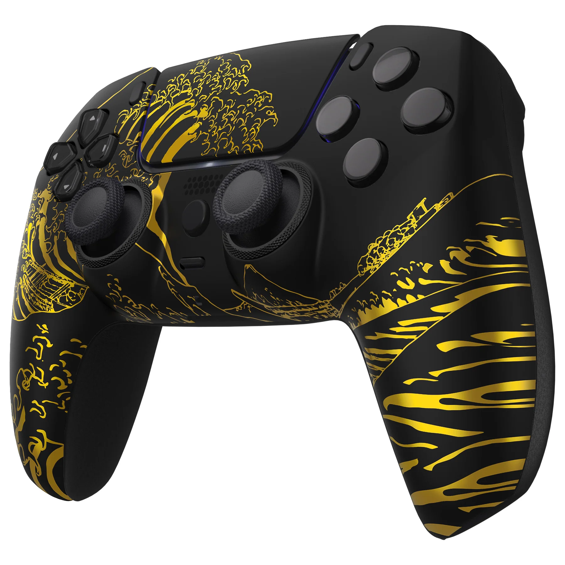 eXtremeRate LUNA Redesigned Replacement Front Shell with Touchpad Compatible with PS5 Controller BDM-010/020/030/040/050/060 - The Great GOLDEN Wave Off Kanagawa - Black - Image 5