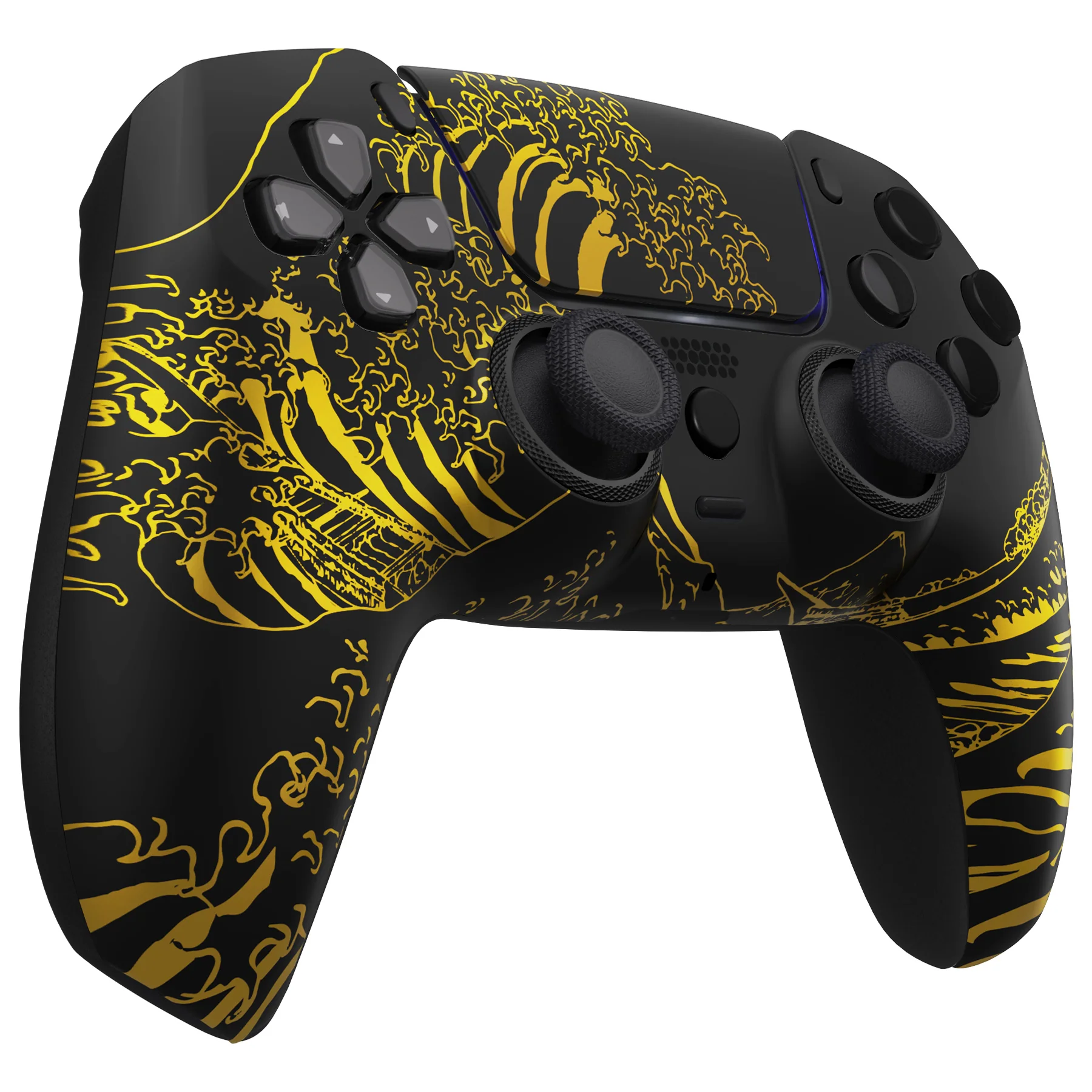 eXtremeRate LUNA Redesigned Replacement Front Shell with Touchpad Compatible with PS5 Controller BDM-010/020/030/040/050/060 - The Great GOLDEN Wave Off Kanagawa - Black - Image 6