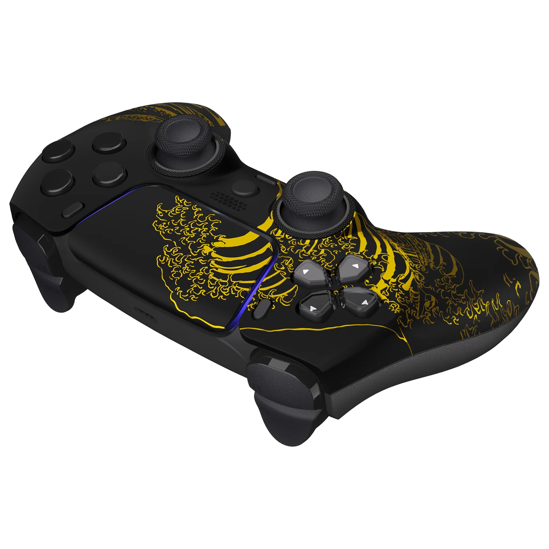 eXtremeRate LUNA Redesigned Replacement Front Shell with Touchpad Compatible with PS5 Controller BDM-010/020/030/040/050/060 - The Great GOLDEN Wave Off Kanagawa - Black - Image 7