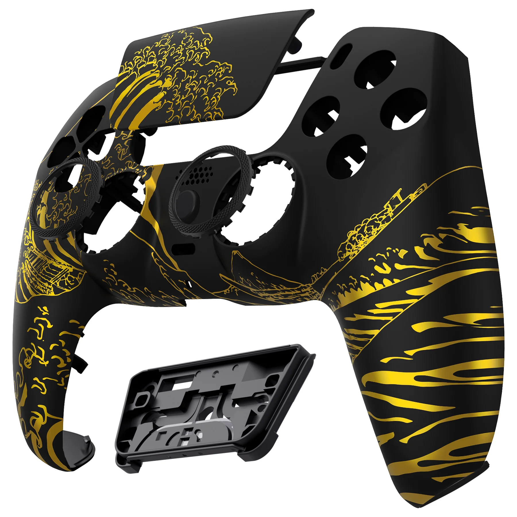 eXtremeRate LUNA Redesigned Replacement Front Shell with Touchpad Compatible with PS5 Controller BDM-010/020/030/040/050/060 - The Great GOLDEN Wave Off Kanagawa - Black - Image 9