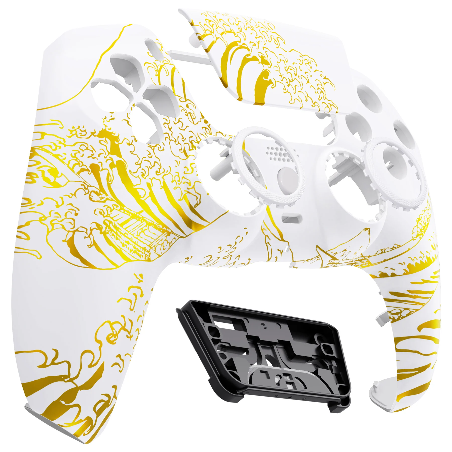 eXtremeRate LUNA Redesigned Replacement Front Shell with Touchpad Compatible with PS5 Controller BDM-010/020/030/040/050 - The Great GOLDEN Wave Off Kanagawa - White - Image 10