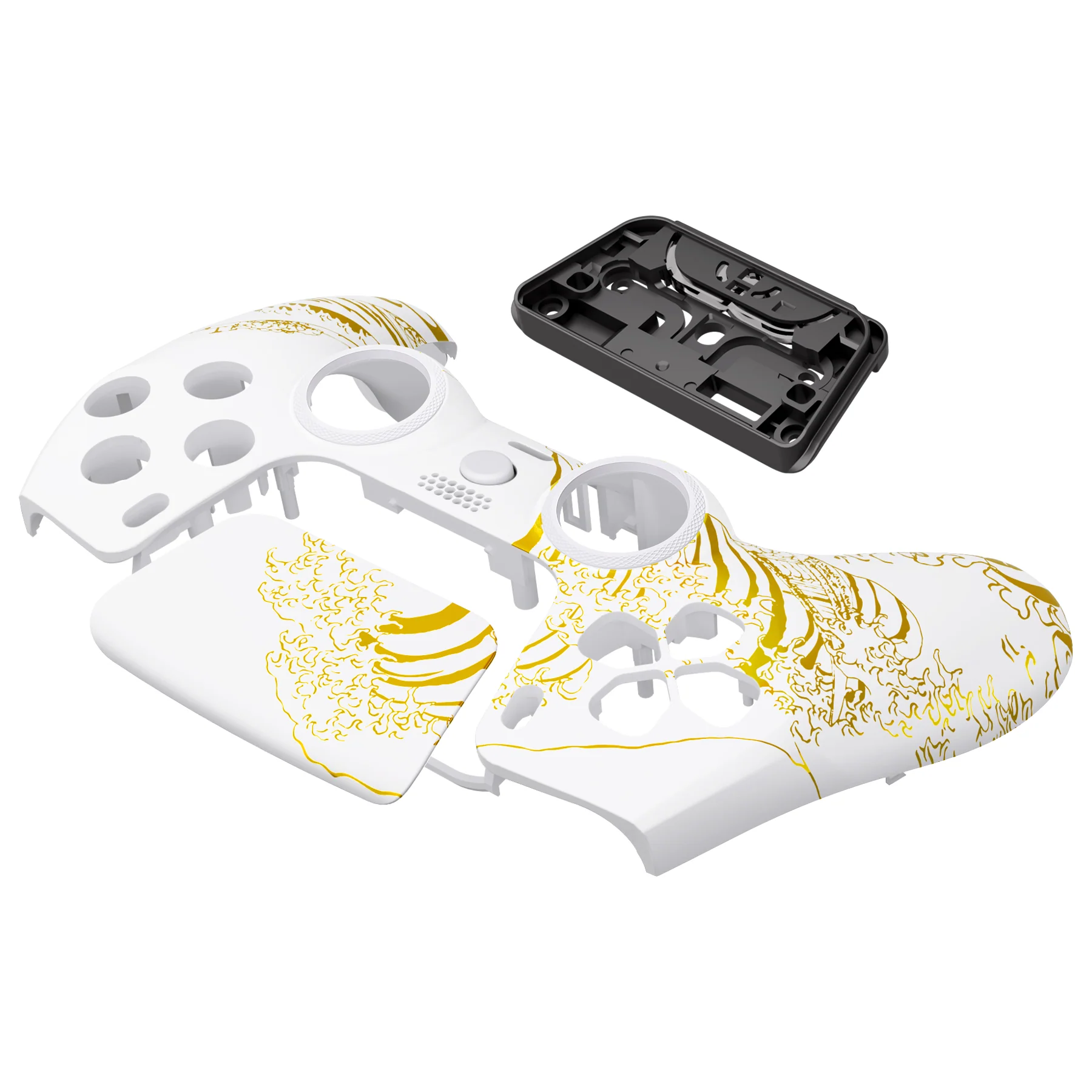 eXtremeRate LUNA Redesigned Replacement Front Shell with Touchpad Compatible with PS5 Controller BDM-010/020/030/040/050 - The Great GOLDEN Wave Off Kanagawa - White - Image 11