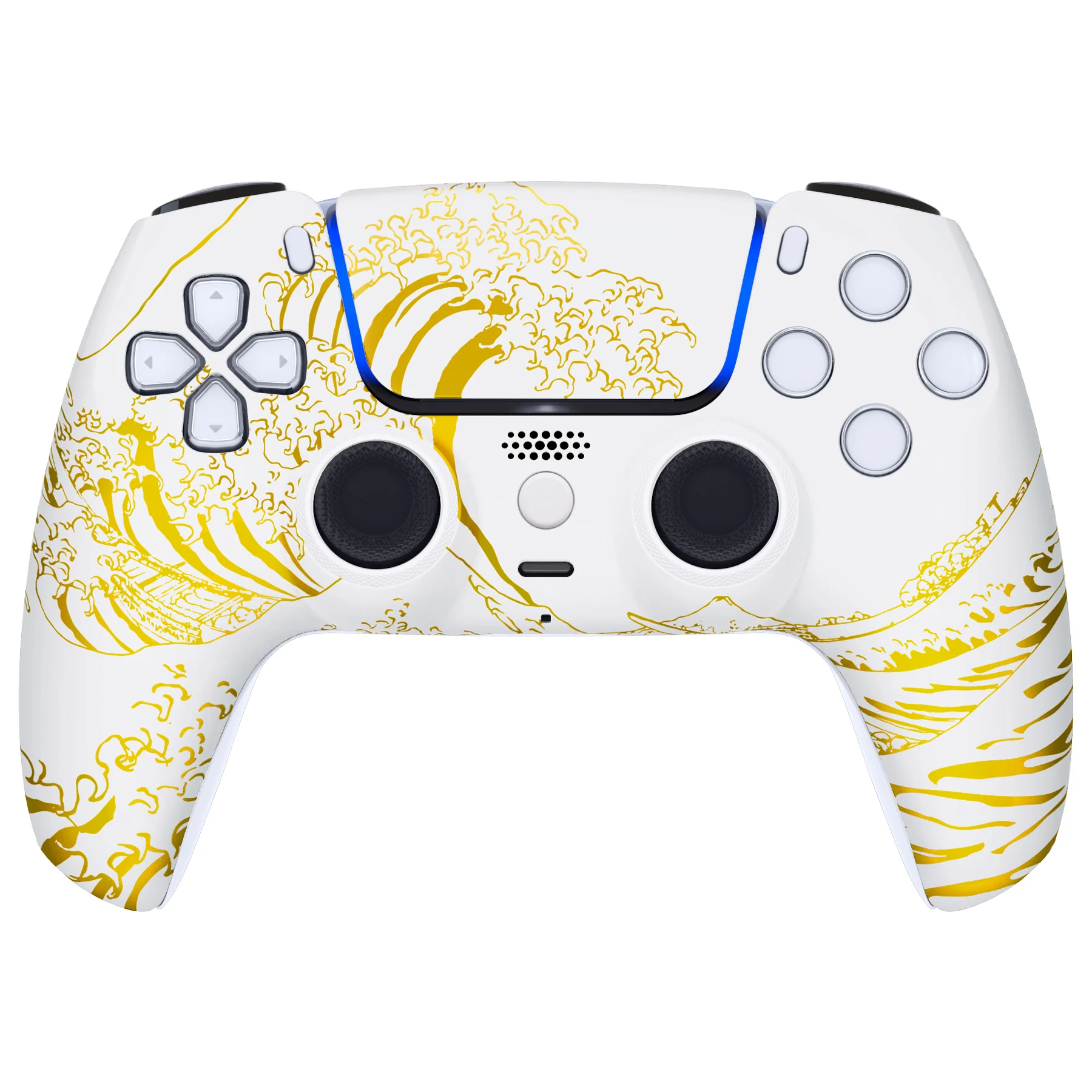 eXtremeRate LUNA Redesigned Replacement Front Shell with Touchpad Compatible with PS5 Controller BDM-010/020/030/040/050 - The Great GOLDEN Wave Off Kanagawa - White - Image 2
