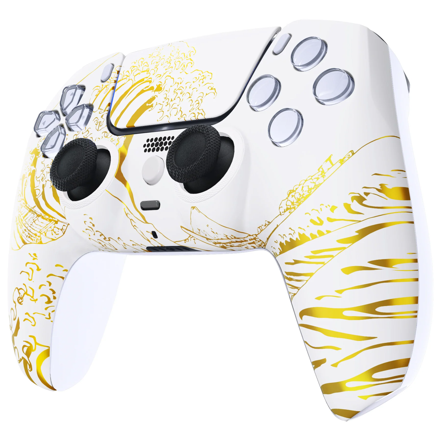 eXtremeRate LUNA Redesigned Replacement Front Shell with Touchpad Compatible with PS5 Controller BDM-010/020/030/040/050 - The Great GOLDEN Wave Off Kanagawa - White - Image 5