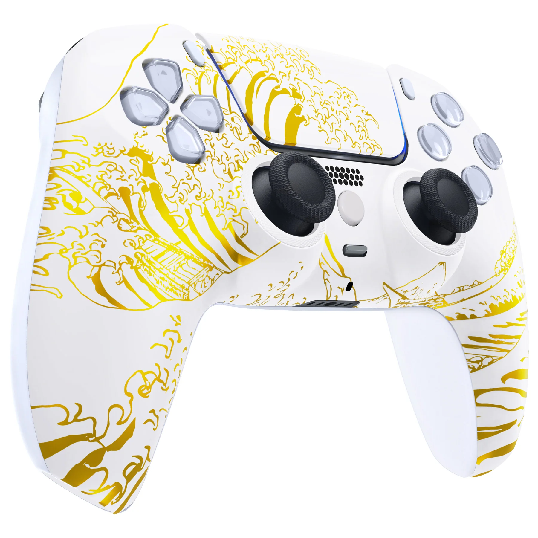 eXtremeRate LUNA Redesigned Replacement Front Shell with Touchpad Compatible with PS5 Controller BDM-010/020/030/040/050 - The Great GOLDEN Wave Off Kanagawa - White - Image 6