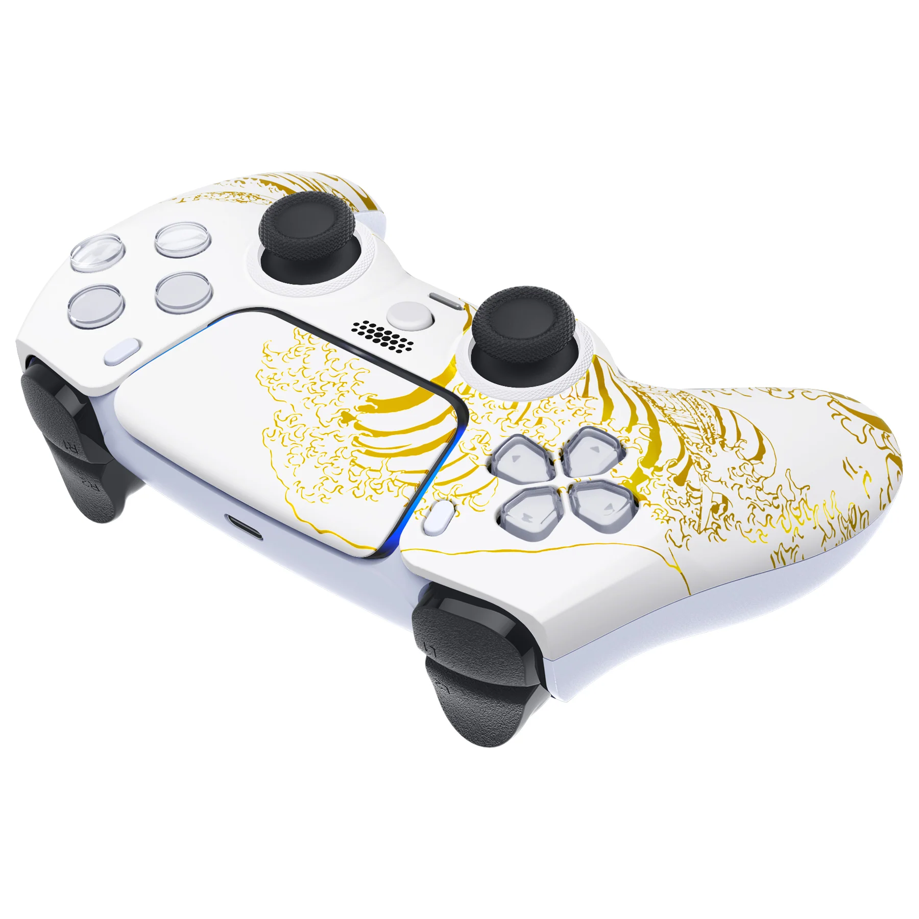 eXtremeRate LUNA Redesigned Replacement Front Shell with Touchpad Compatible with PS5 Controller BDM-010/020/030/040/050 - The Great GOLDEN Wave Off Kanagawa - White - Image 7