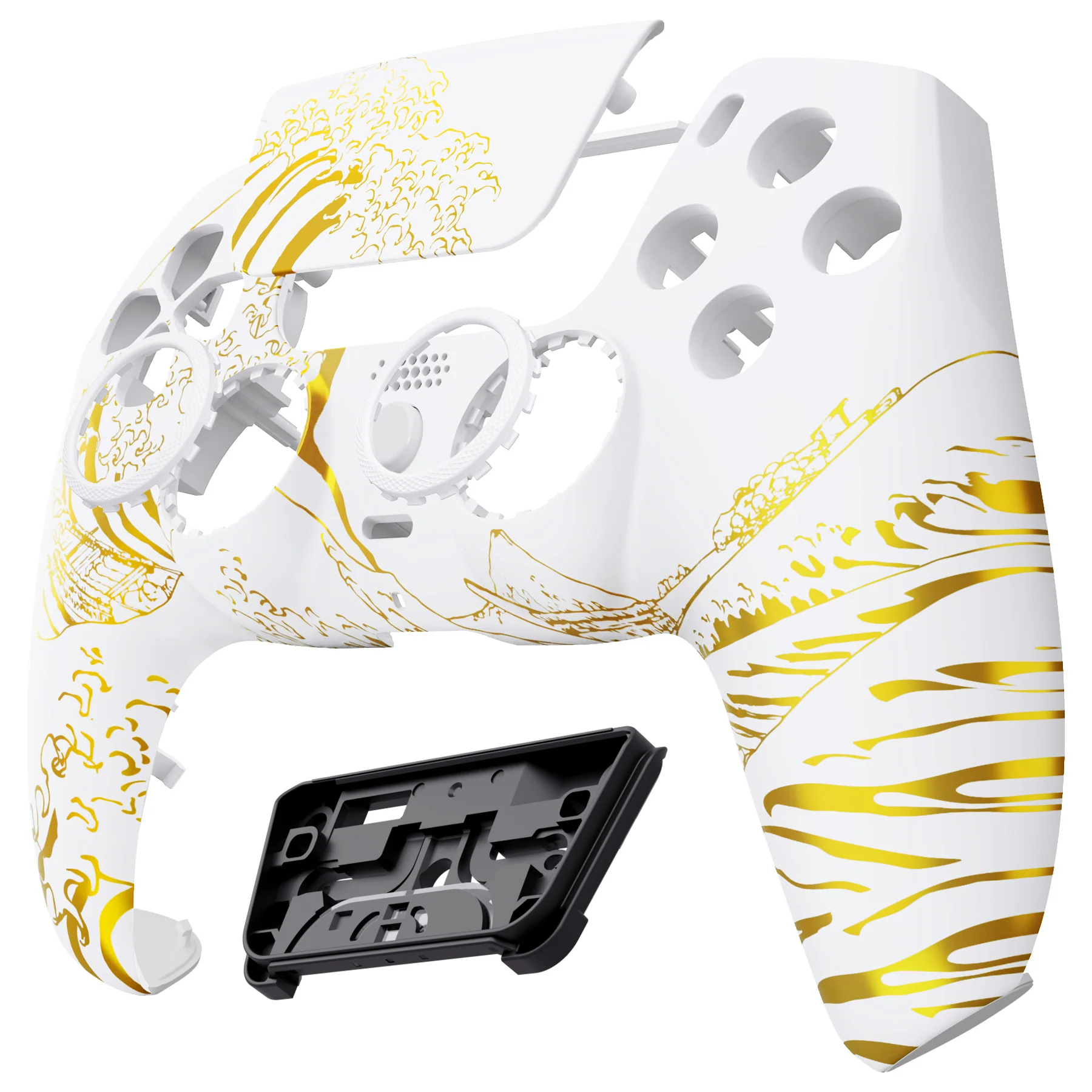 eXtremeRate LUNA Redesigned Replacement Front Shell with Touchpad Compatible with PS5 Controller BDM-010/020/030/040/050 - The Great GOLDEN Wave Off Kanagawa - White - Image 9