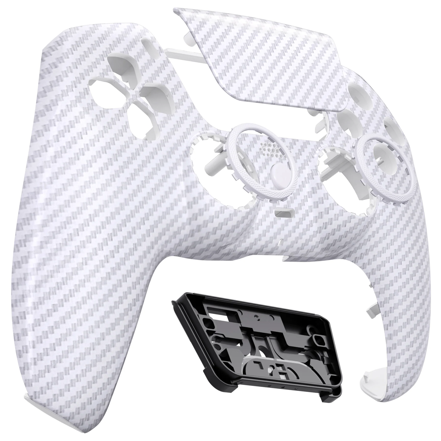 eXtremeRate LUNA Redesigned Replacement Front Shell with Touchpad Compatible with PS5 Controller BDM-010/020/030/040/050 - White Silver Carbon Fiber - Image 10