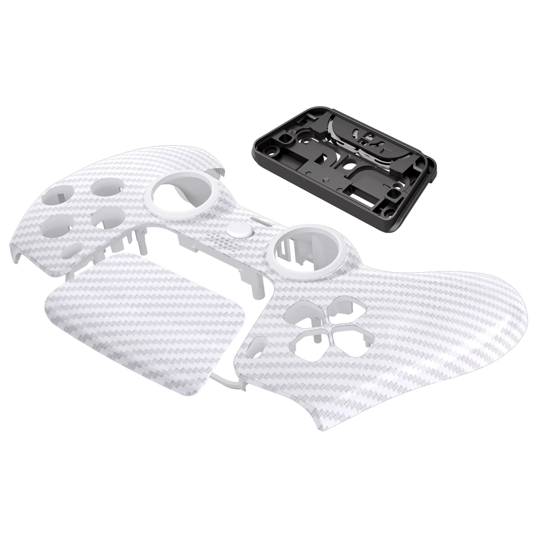 eXtremeRate LUNA Redesigned Replacement Front Shell with Touchpad Compatible with PS5 Controller BDM-010/020/030/040/050 - White Silver Carbon Fiber - Image 11